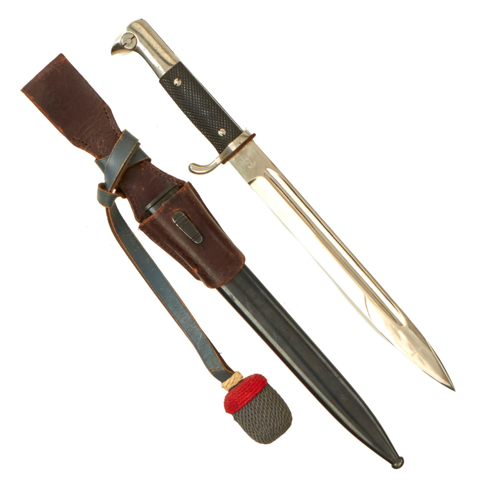 Buy Original German WWII 98k Rifle Long Dress Bayonet by AESCULAP of Tuttlingen with Frog and Troddel Knot | Original Firearms Antique For Sale