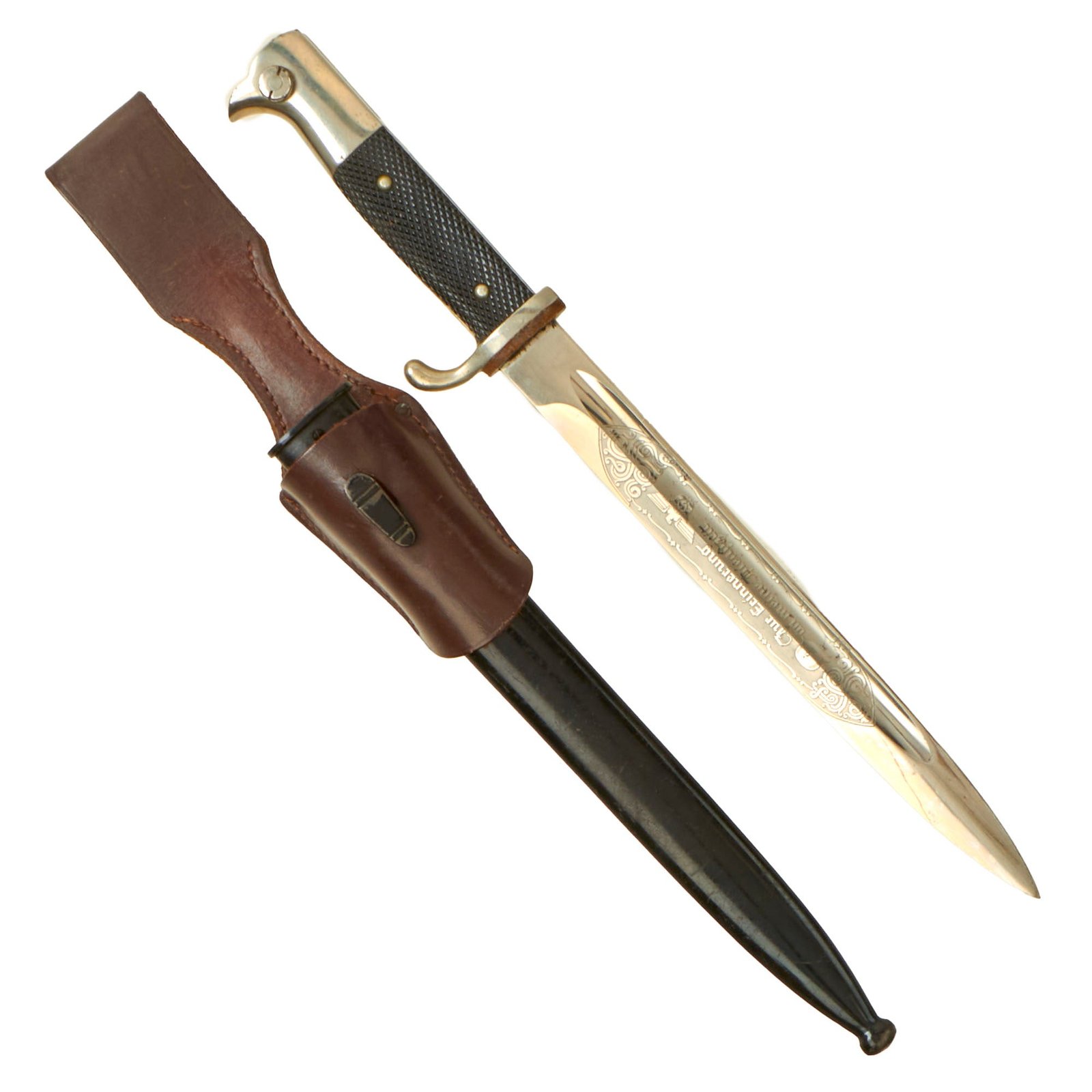 Buy Original German WWII Heer Single Etched Long 98k Dress Bayonet with Scabbard and Leather Frog | Original Firearms Antique For Sale
