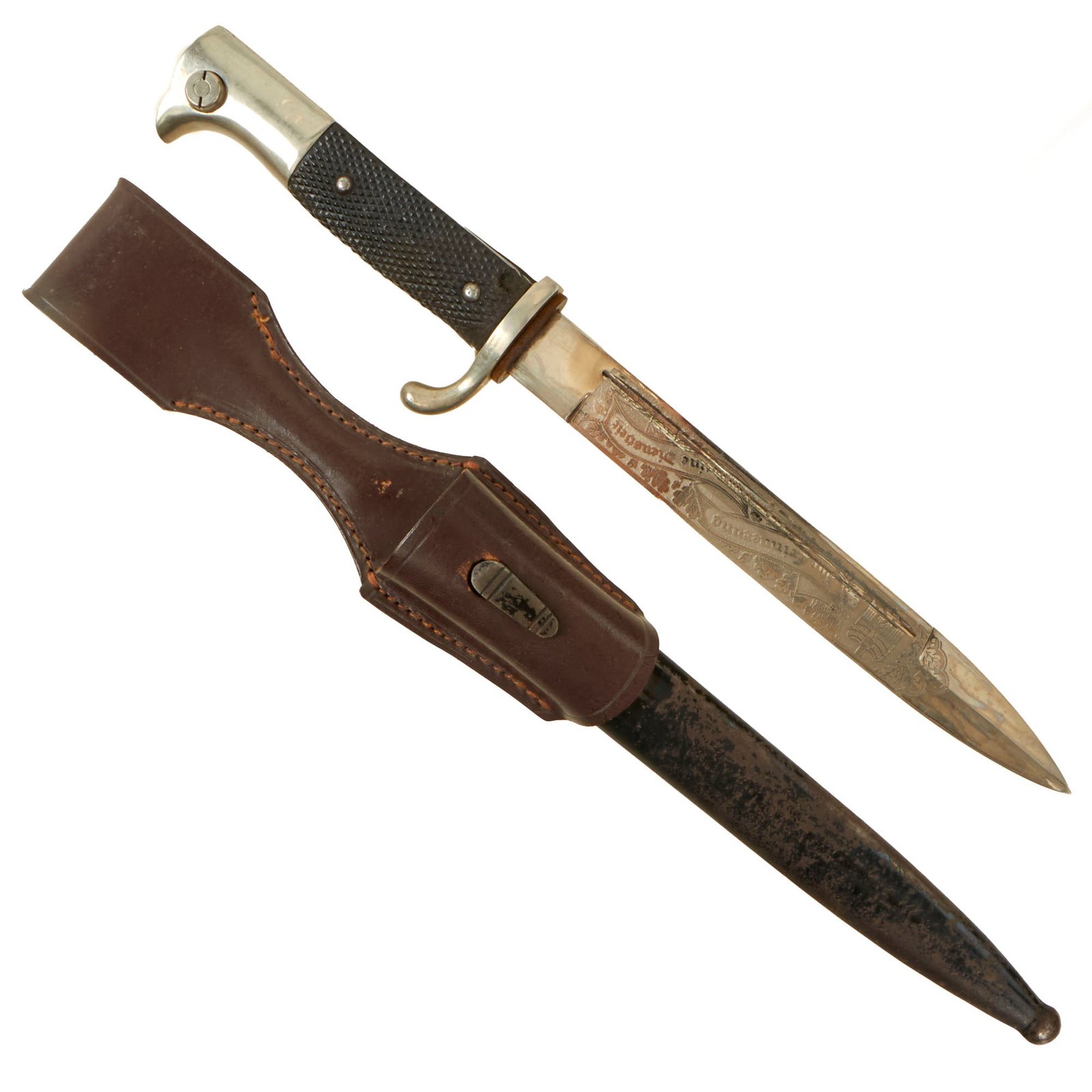 Buy Original German WWII Heer Army Double Etched Short 98k Dress Bayonet with Scabbard & Leather Frog | Original Firearms Antique For Sale