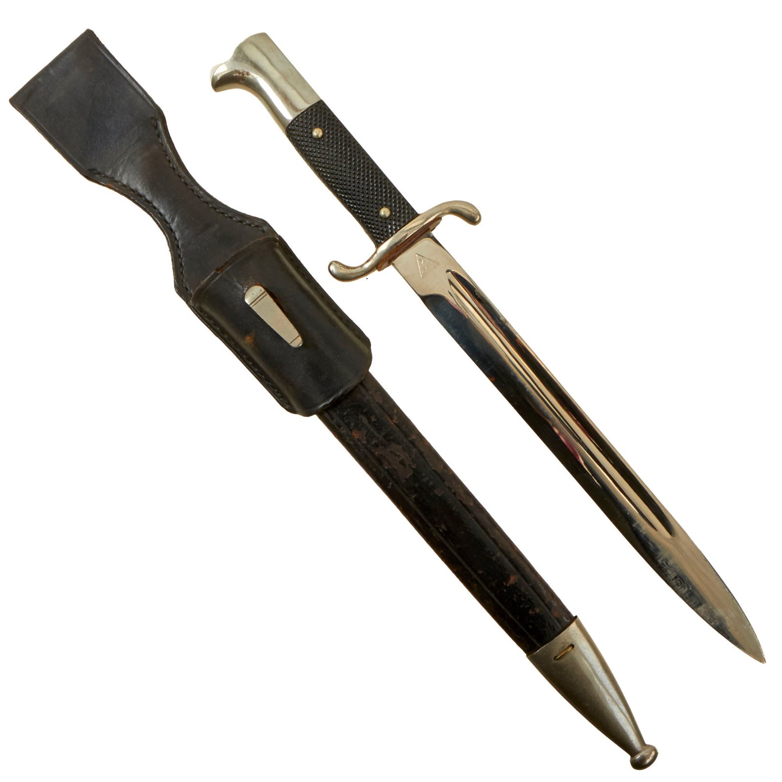 Buy Original German WWII Fireman's Long Dress Bayonet by H&PK with Leather Scabbard and Frog | Original Firearms Antique For Sale