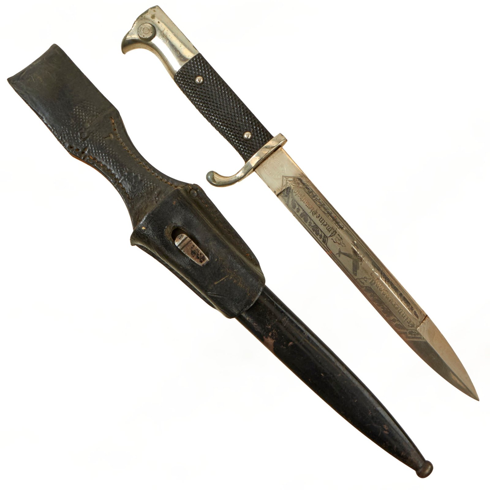 Buy Original German WWII Luftwaffe Air Force Single Etched Short 98k Dress Bayonet by F.W. Höller with Scabbard & Frog | Original Firearms Antique For Sale