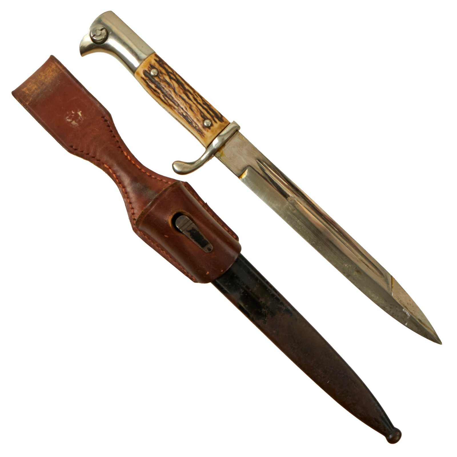 Buy Original German Pre WWII Heer Short Stag Handle 98k Dress Bayonet by Carl Eickhorn with Scabbard and Leather Frog | Original Firearms Antique For Sale