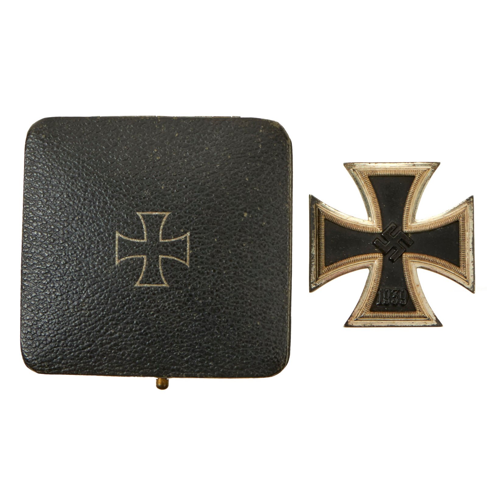 Buy Original German WWII Iron Cross First Class 1939 with Tapered Pinback in Case - EKI - Unmarked | Original Firearms Antique For Sale