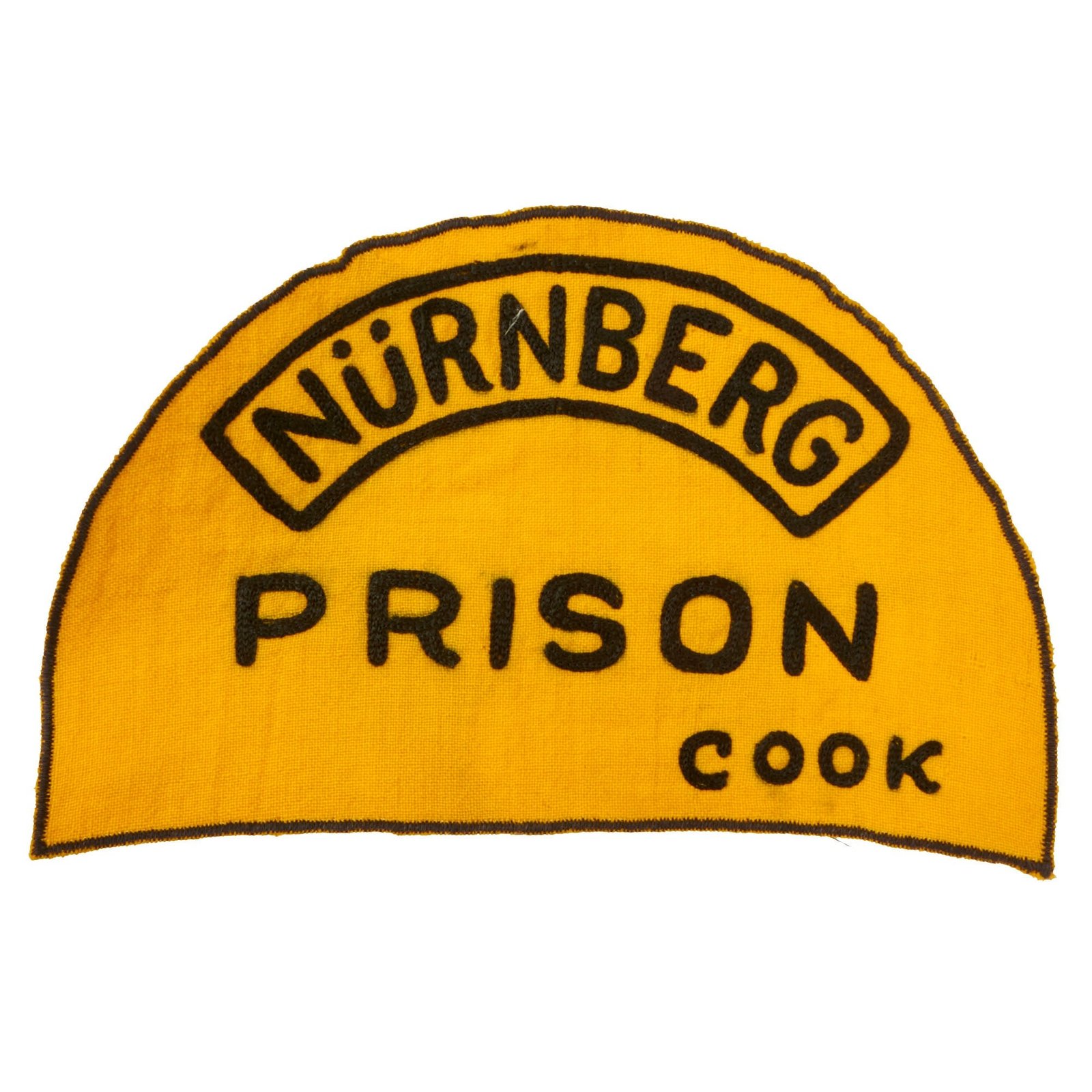 Buy Original U.S. Post-WWII Nürnberg Trials Prison Cook Semi-Circle Yellow Prisoner Uniform Patch - 6 x 9½” | Original Firearms Antique For Sale