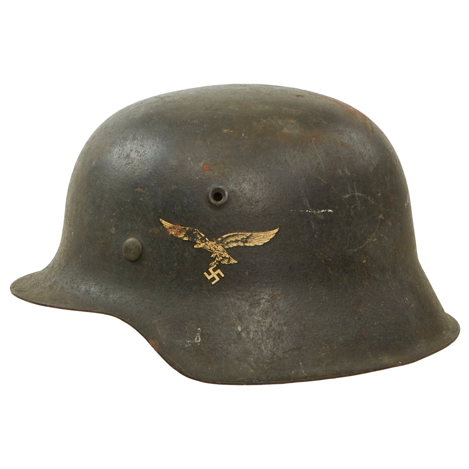 Buy Original German WWII Luftwaffe M42 Single Decal Helmet Shell Stamped ET64 - Service Used | Original Firearms Antique For Sale