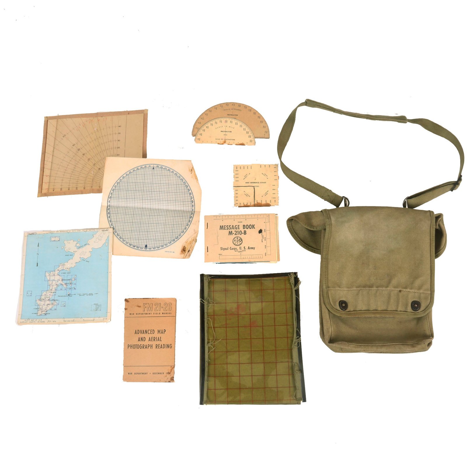 Buy Original U.S. WWII M1938 USMC Dispatch Map Case Grouping with Maps of Okinawa & Ephemera - Signal Corps Message Book | Original Firearms Antique For Sale