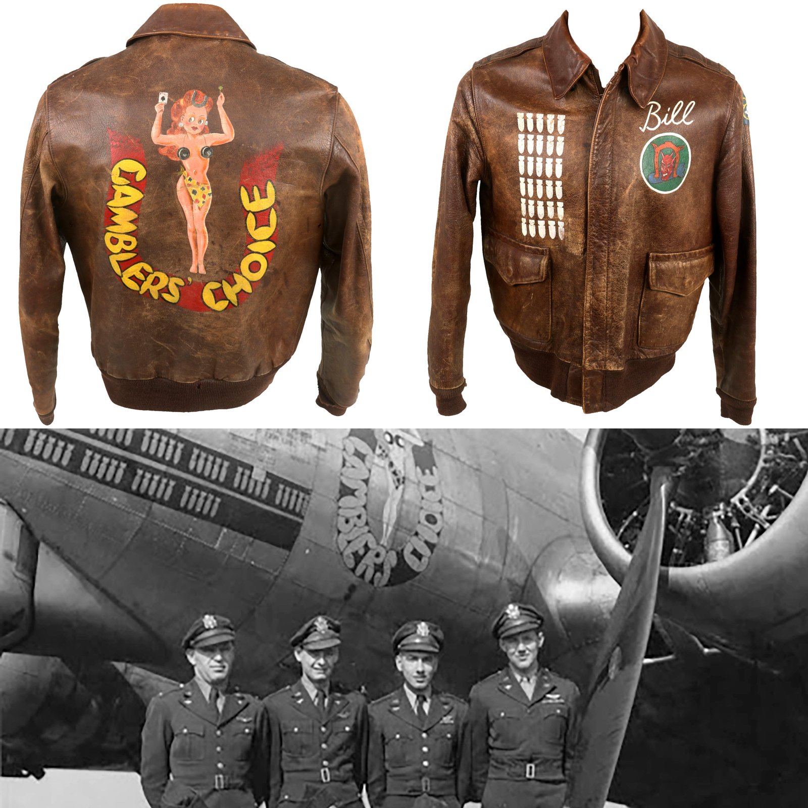 Buy Original U.S. WWII B-17 “Gamblers’ Choice” Navigator William Lloyd Briner’s Painted A2 Flight Jacket, Medals, Flight Logs, & Ephemera Group with Six Massive Binders of Original Papers & More - 614th Bomb Squadron, 401st Bomb Group | Original Firearms Antique For Sale