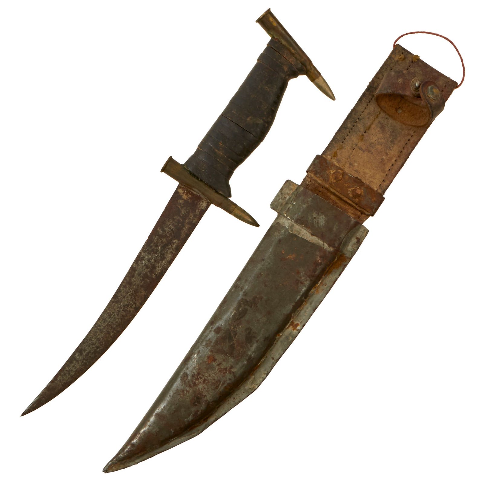 Buy Original U.S. WWII Theater Made African-Style Fighting Knife Named to 85th Infantry Division Sergeant with Custom Scabbard & .303 Cartridge Crossguard & Pommel | Original Firearms Antique For Sale