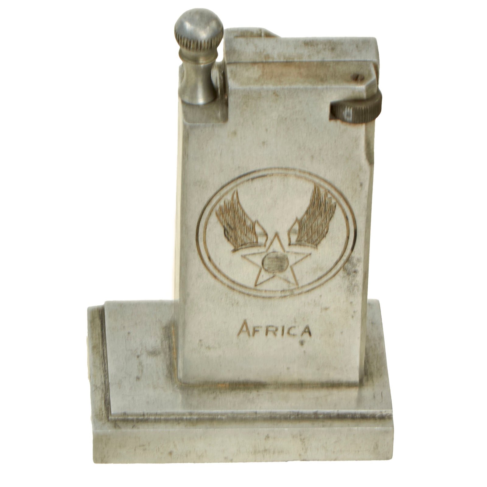 Buy Original U.S. WWII Army Air Forces “Africa” Engraved Trench Art Lighter | Original Firearms Antique For Sale