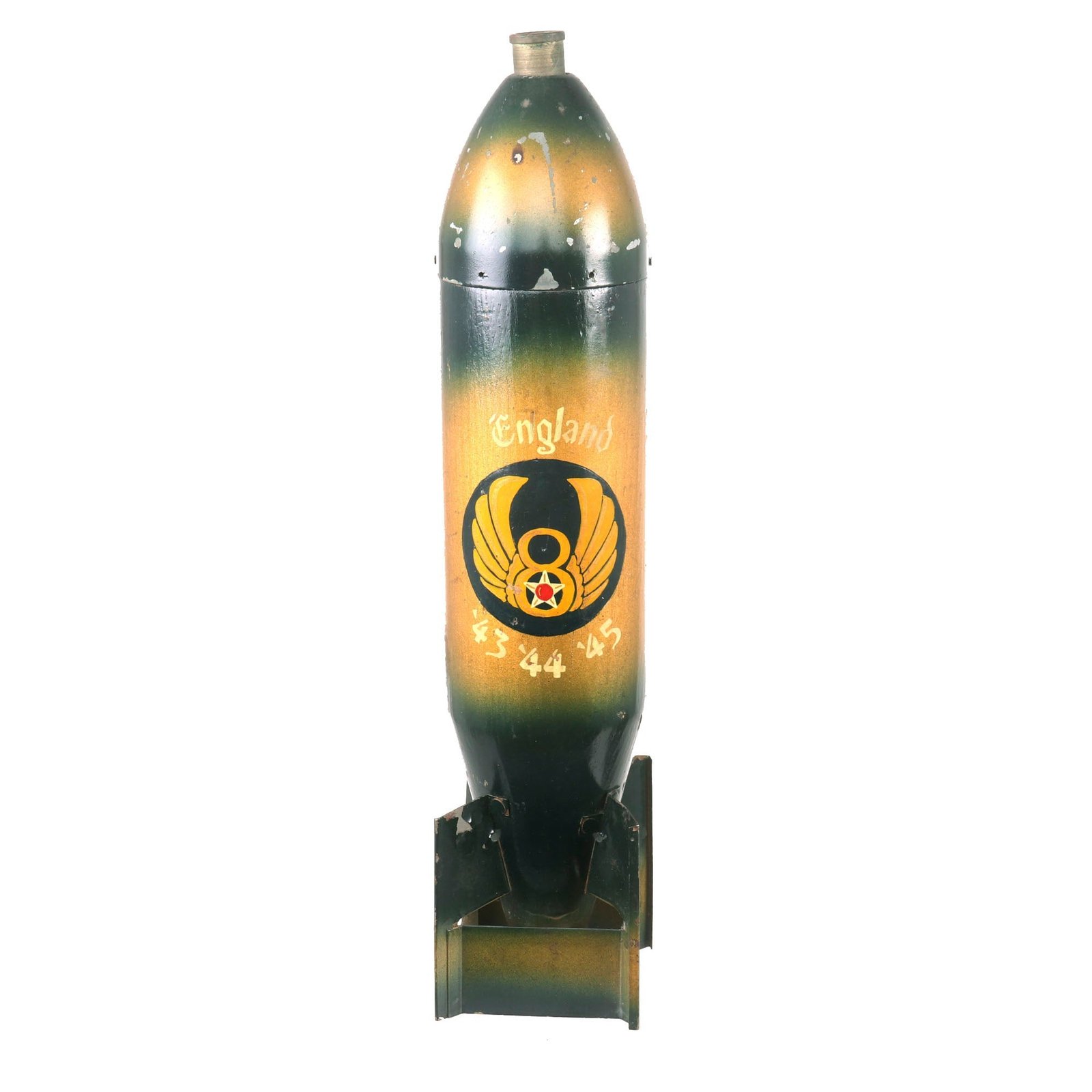 Buy Original U.S. WWII 8th Air Force Inert Aerial Bomb Trench Art Display Piece - England ‘43 ‘44 ‘45 | Original Firearms Antique For Sale