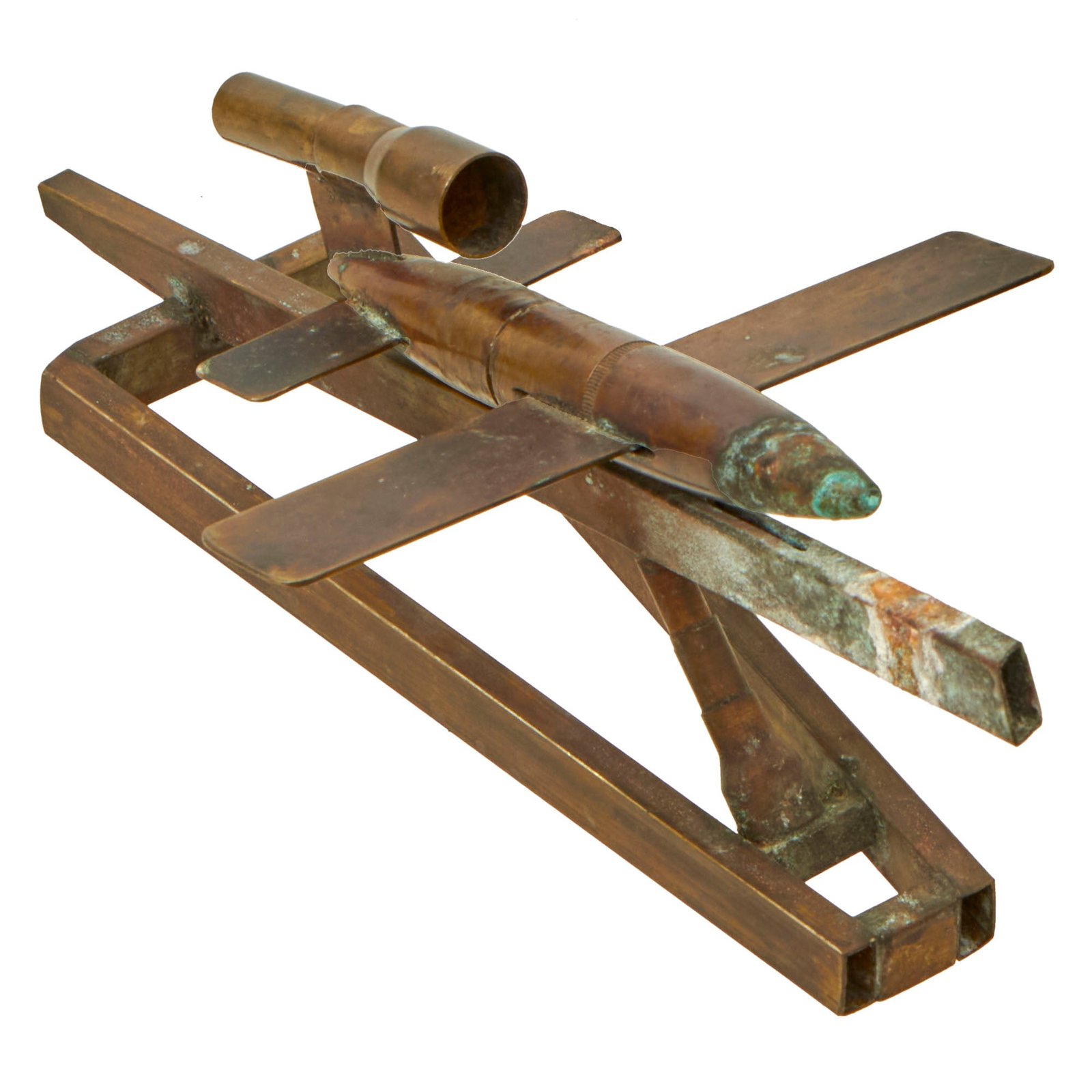 Buy Original German WWII V1 Flying Bomb “Buzz Bomb” Trench Art on Stand Made from Brass Shells | Original Firearms Antique For Sale