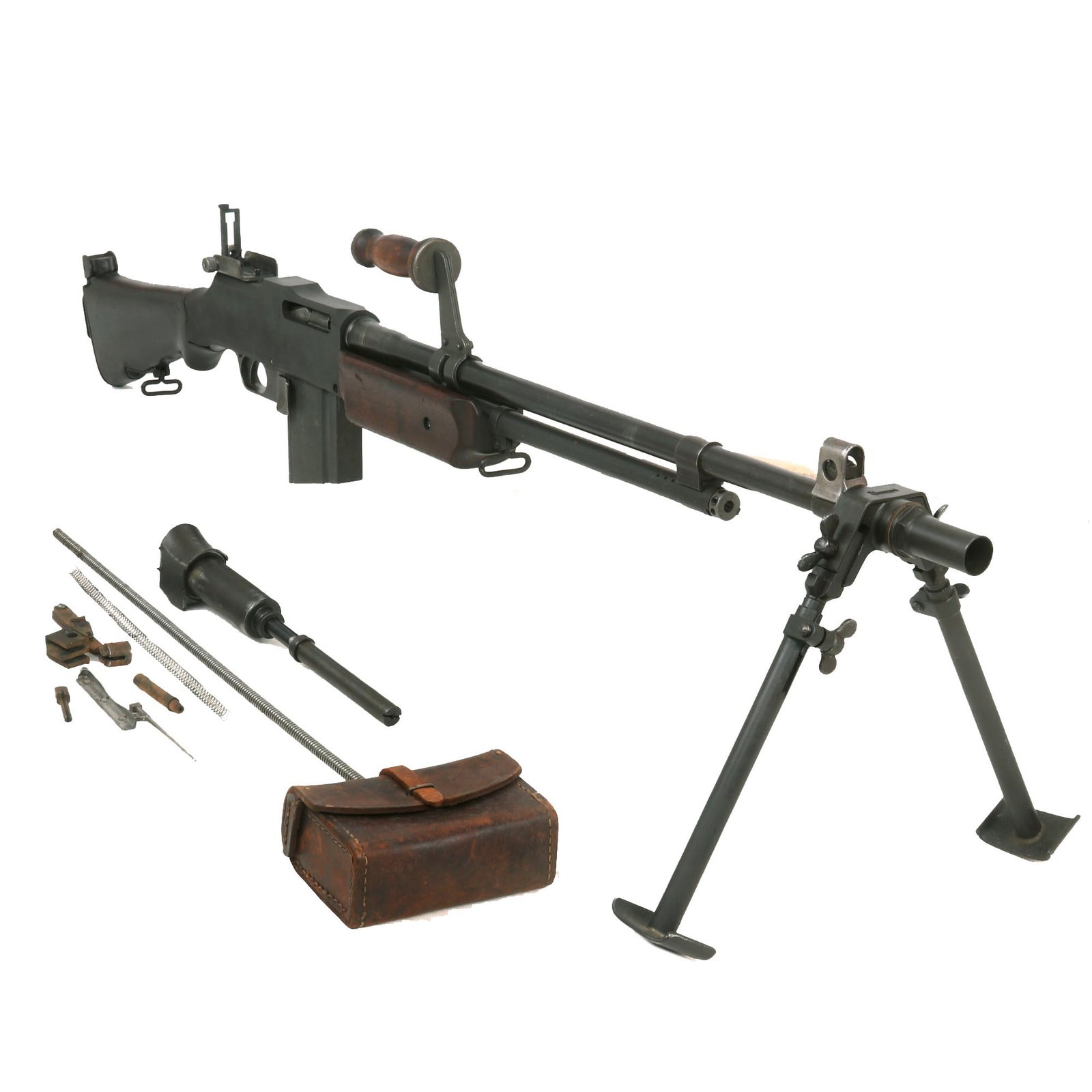 Buy Original U.S. WWII BAR Browning M1918A2 Display Machine Gun Constructed using Genuine Parts with Internals & Pouch - Live Barrel Dated 1918 | Original Firearms Antique For Sale