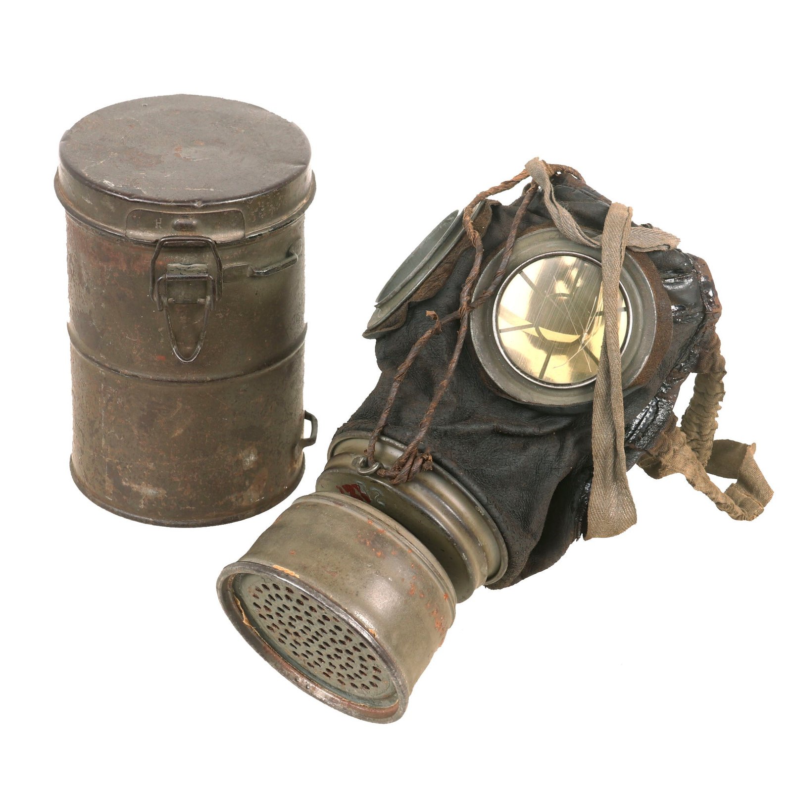 Buy Original Imperial German WWI M1917 Ledermaske Gas Mask with Can & Spare Lenses | Original Firearms Antique For Sale