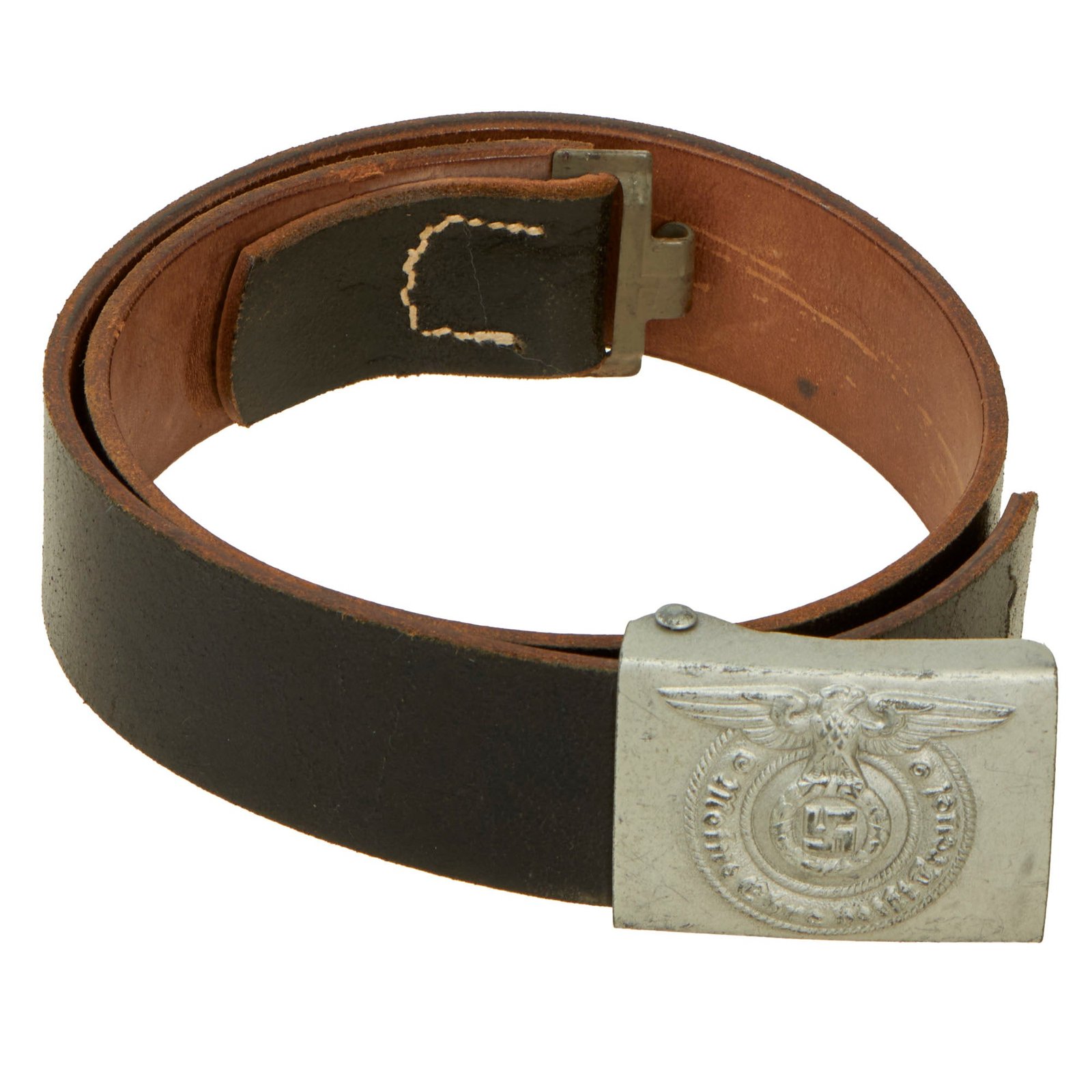 Buy Original German WWII SS EM/NCO Black Leather Waist Belt with Painted Steel Buckle | Original Firearms Antique For Sale