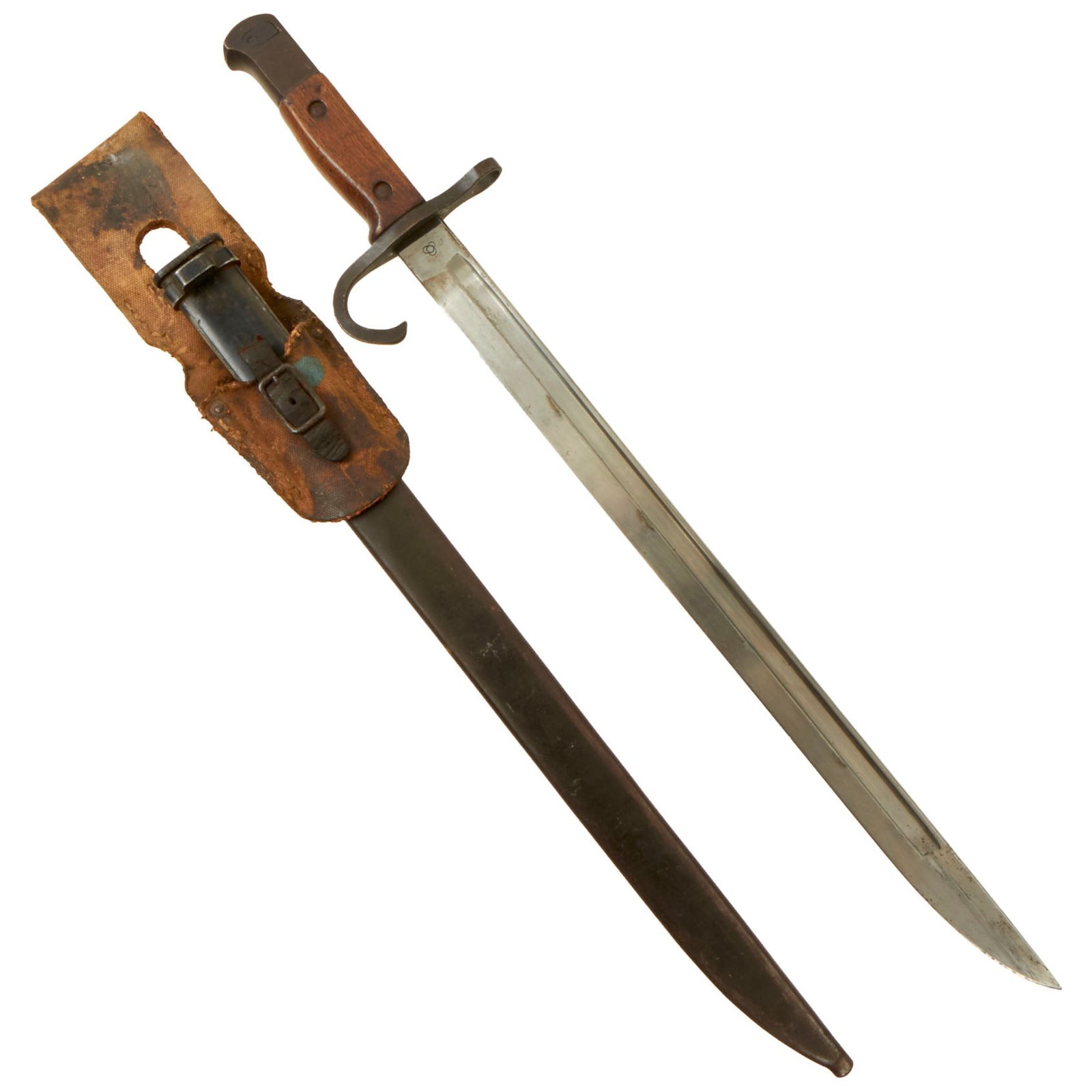 Buy Original Japanese WWII Early Arisaka Type 30 Hooked Quillon Bayonet by Kokura Arsenal with Scabbard & Rubberized Canvas Frog | Original Firearms Antique For Sale