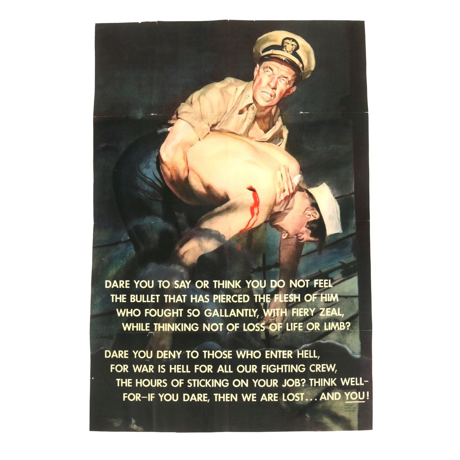 Buy Original U.S. Navy WWII 1943 General Cable Corporation Production Fight Talk Propaganda Poster by C.C. Beall - 34” x 23 ¾” | Original Firearms Antique For Sale