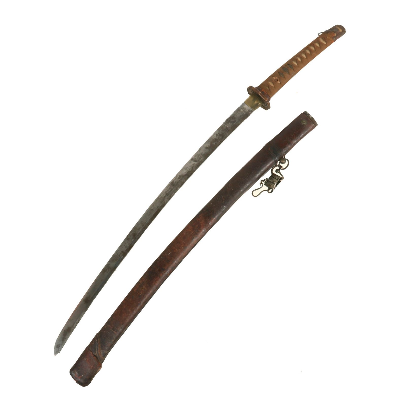 Buy Original WWII Japanese Type 98 Shin-Gunto Katana Sword by MASAYUKI with Leather Covered Wooden Scabbard | Original Firearms Antique For Sale