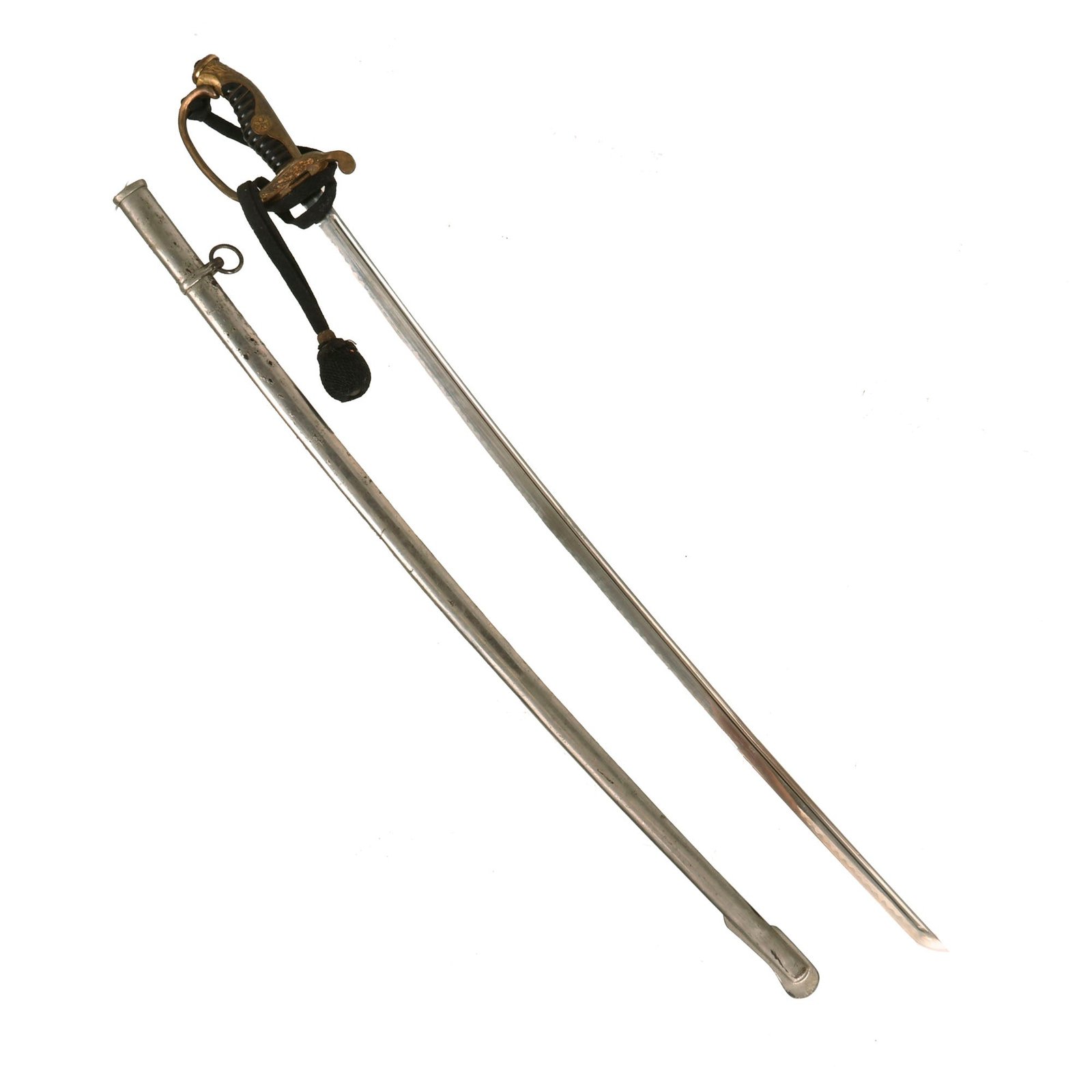 Buy Original Imperial Japanese WWII Army Type 19 Kyu-Gunto Nickel-Plated Parade Sword with Scabbard and Knot | Original Firearms Antique For Sale