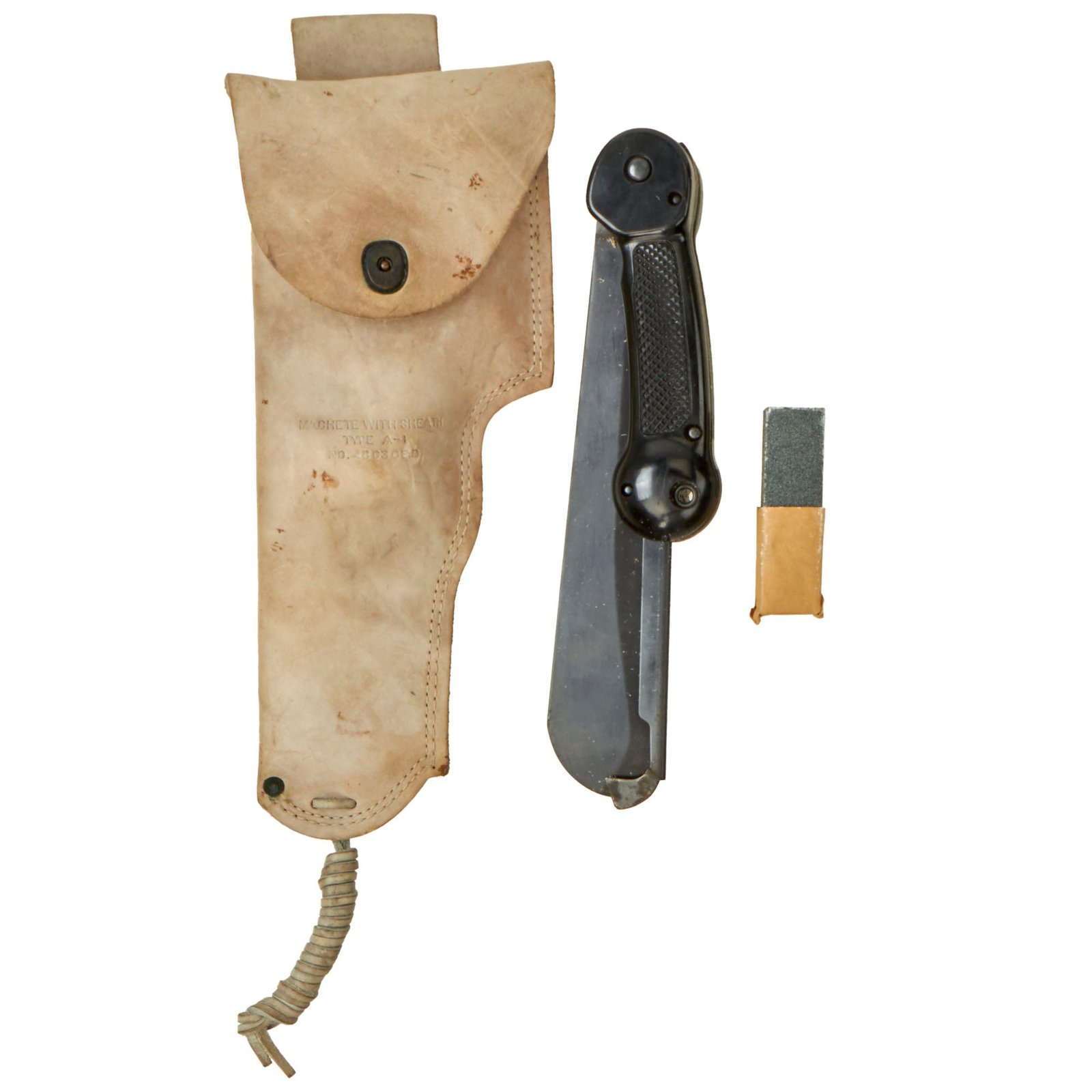 Buy Original U.S. WWII Unissued USAAF Imperial Folding Survival Machete Type A-1 with Scabbard & Whetstone | Original Firearms Antique For Sale
