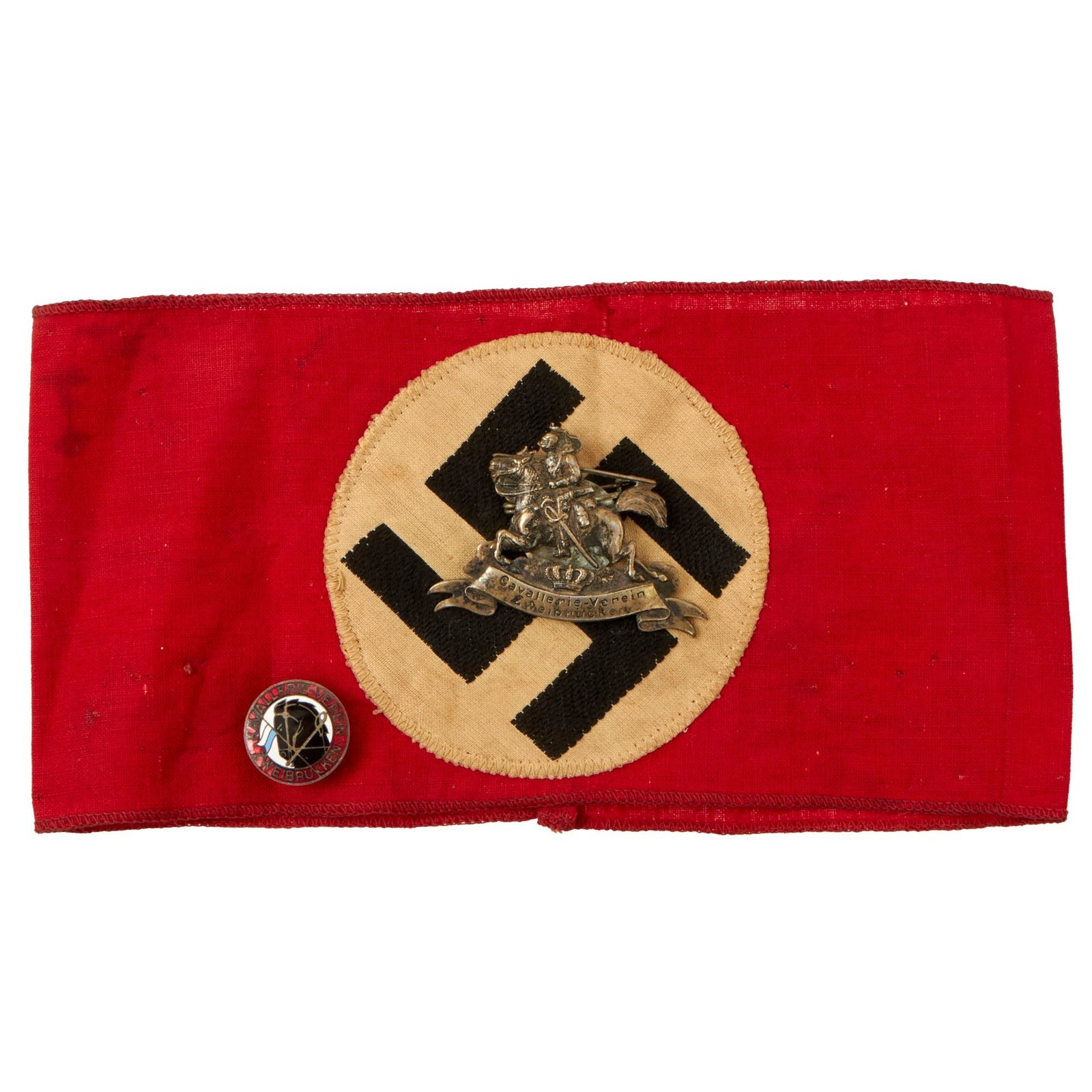 Buy Original German WWII NSDAP Cavalry Union Zweibrücken Multi-piece Cotton Armband with Badge & Buttonhole Pin | Original Firearms Antique For Sale
