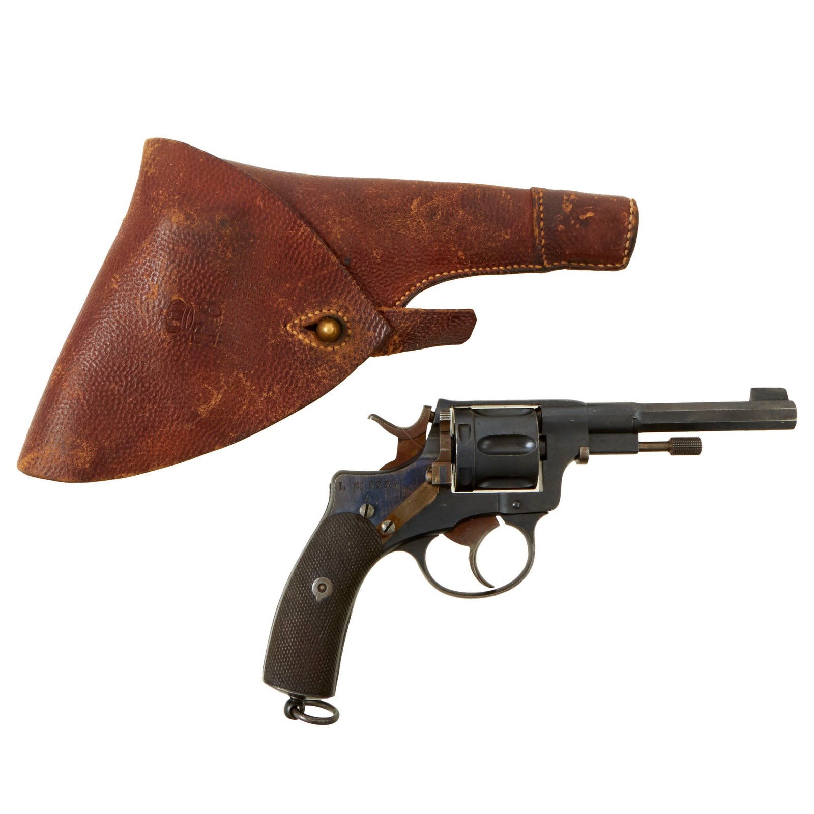 Buy Original Antique Swedish M/1887 7.5mm Nagant Revolver by Husqvarna in Period Leather Holster - Serial 1499 made in 1898 | Original Firearms Antique For Sale