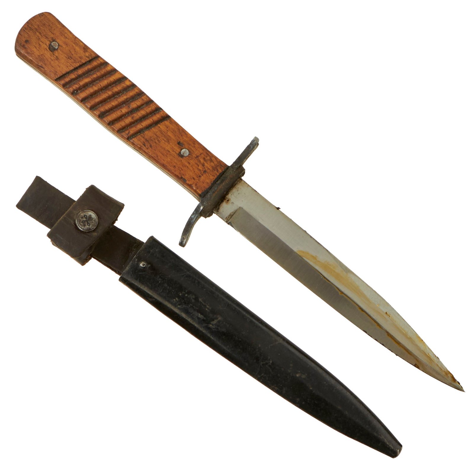 Buy Original German WWI Trench Fighting Knife by Demag of Duisburg with Ribbed Grips & Scabbard | Original Firearms Antique For Sale