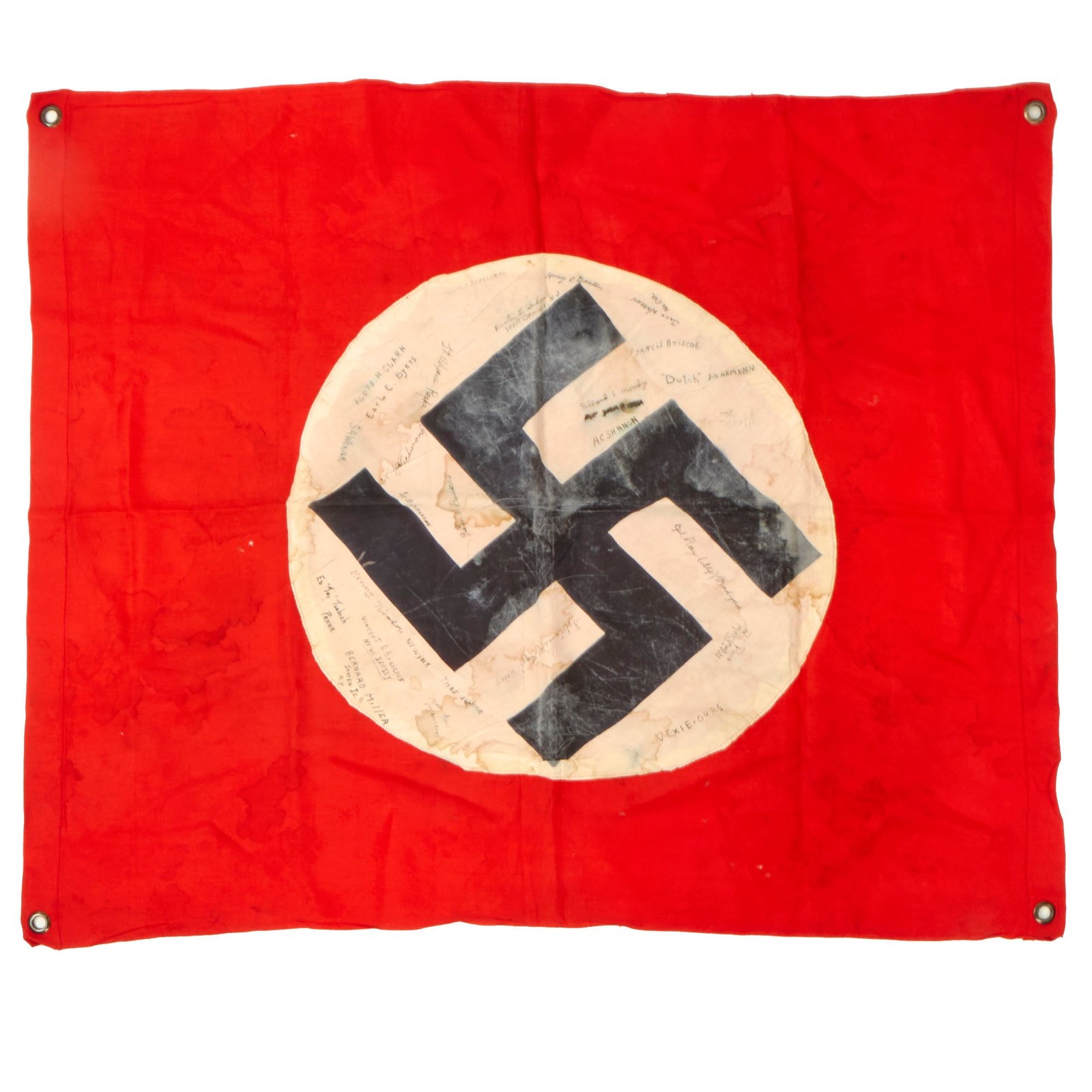Buy Original German WWII USGI Captured & Signed Panzer Tank & Vehicle ID Flag with Research - 117th Cavalry Recon. Squadron - Four Signatures KIA - 30" x 35” | Original Firearms Antique For Sale