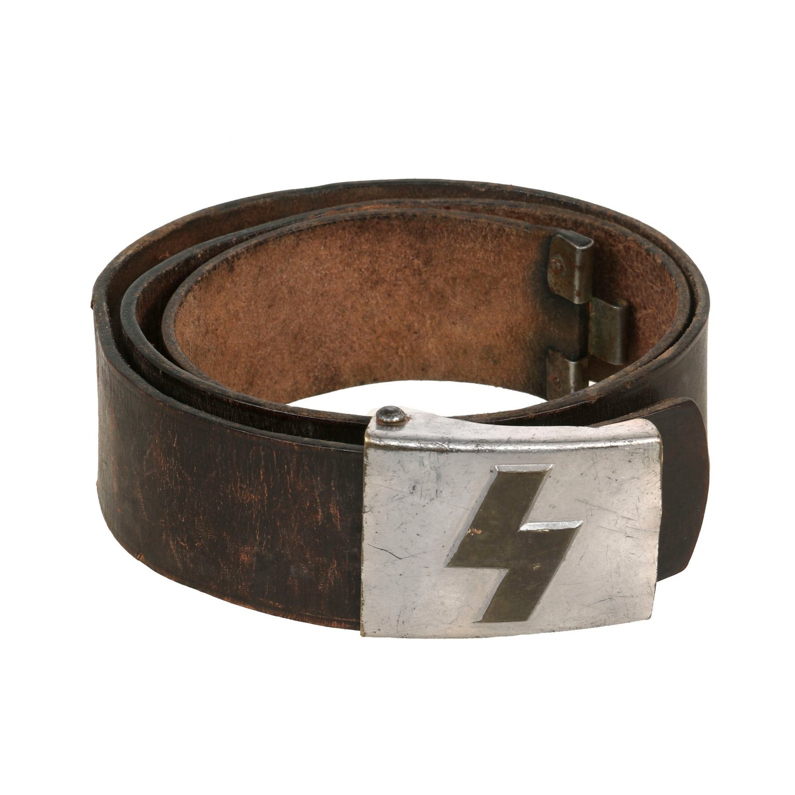 Buy Original German WWII Early DJ Leather Belt with Deutsches Jungvolk Single Rune Plated Brass Buckle by F. W. Assmann & Söhne | Original Firearms Antique For Sale