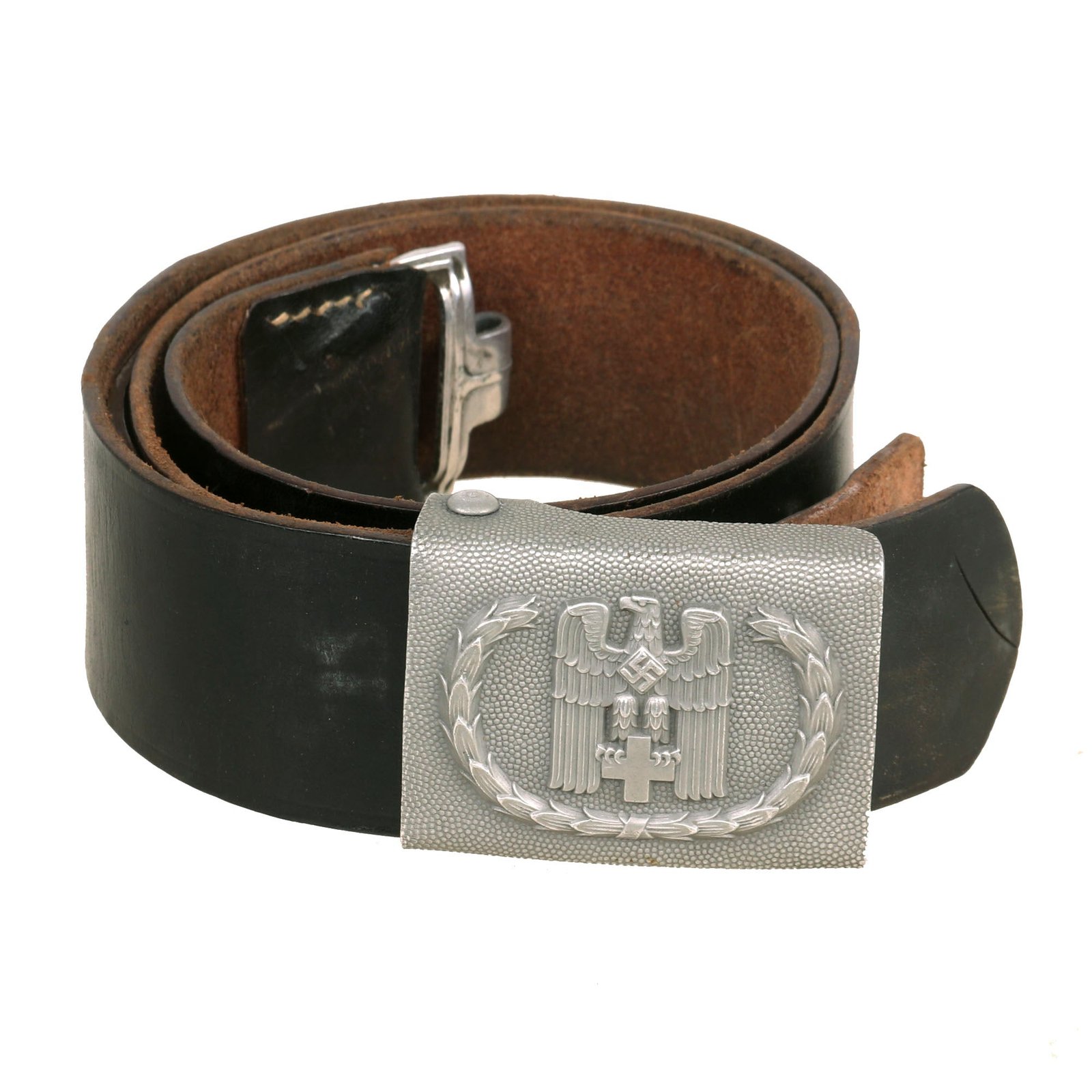 Buy Original German WWII DRK Red Cross Black Leather Belt with Aluminum EM/NCO Buckle | Original Firearms Antique For Sale