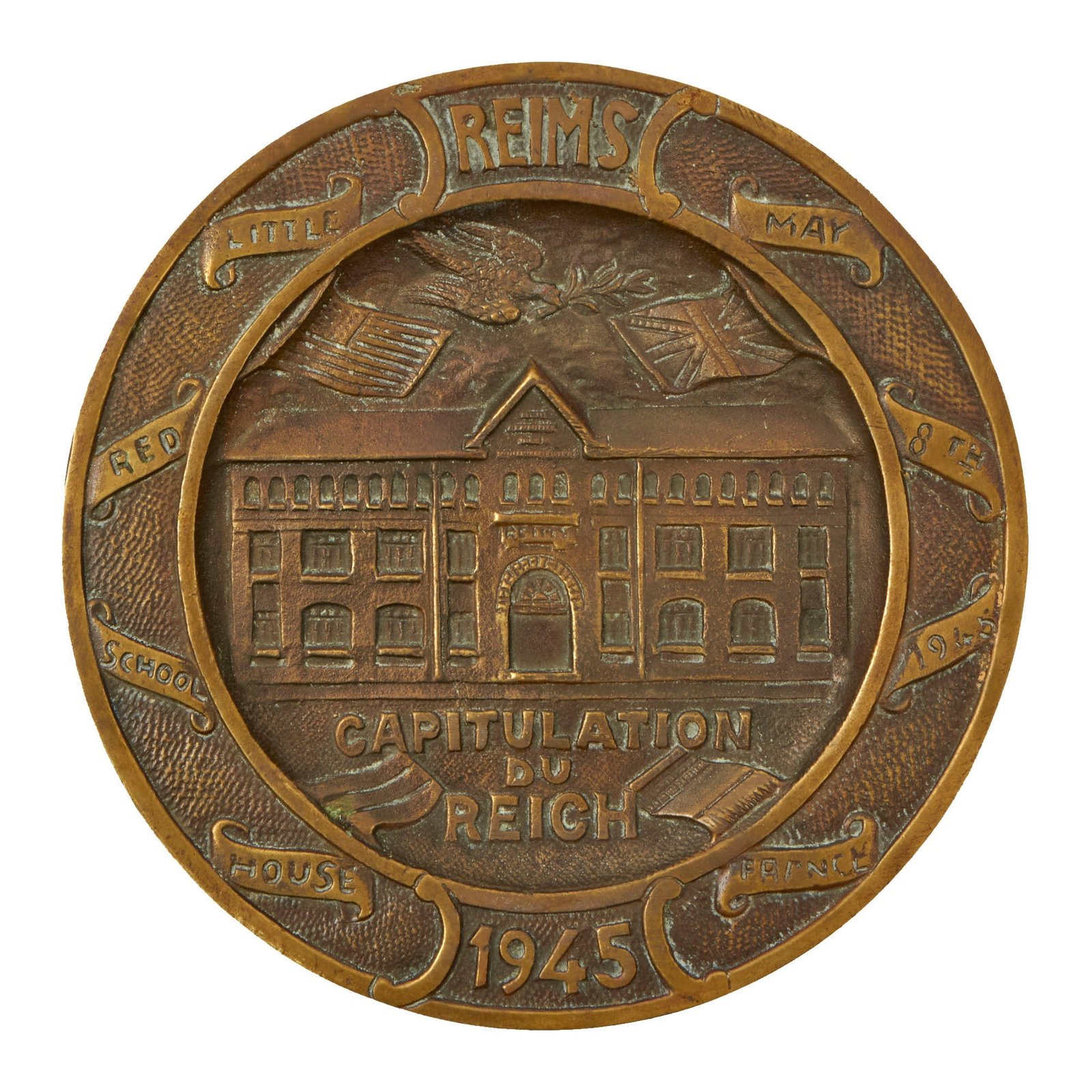 Buy Original U.S. WWII Reims Capitulation German Surrender Commemorative Brass Plate marked DÉPOSÉ | Original Firearms Antique For Sale