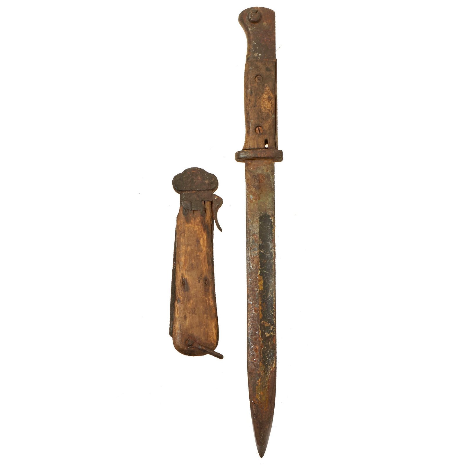 Buy Original German WWII Luftwaffe Relic Gravity Knife & K98 Bayonet Purportedly Found at Carentan in 1981 | Original Firearms Antique For Sale