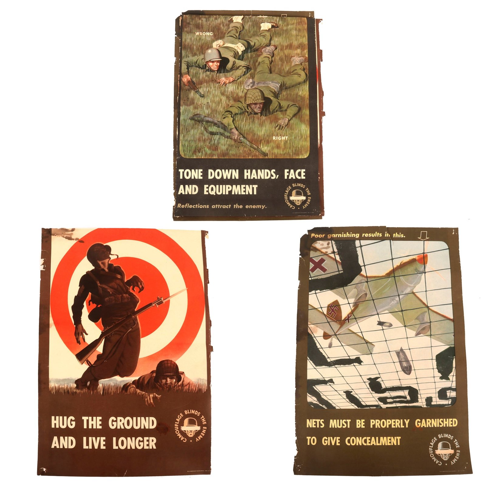 Buy Original U.S. WWII Camouflage Blinds the Enemy Posters - Lot of Three - 13½ x 20” | Original Firearms Antique For Sale