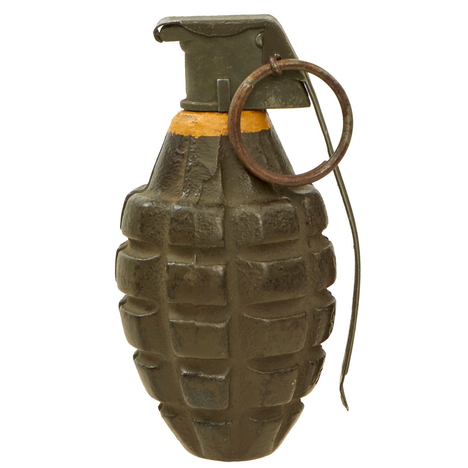 Buy Original U.S. WWII Inert MkII Pineapple Grenade with Yellow Ring & M10A3 Fuze | Original Firearms Antique For Sale