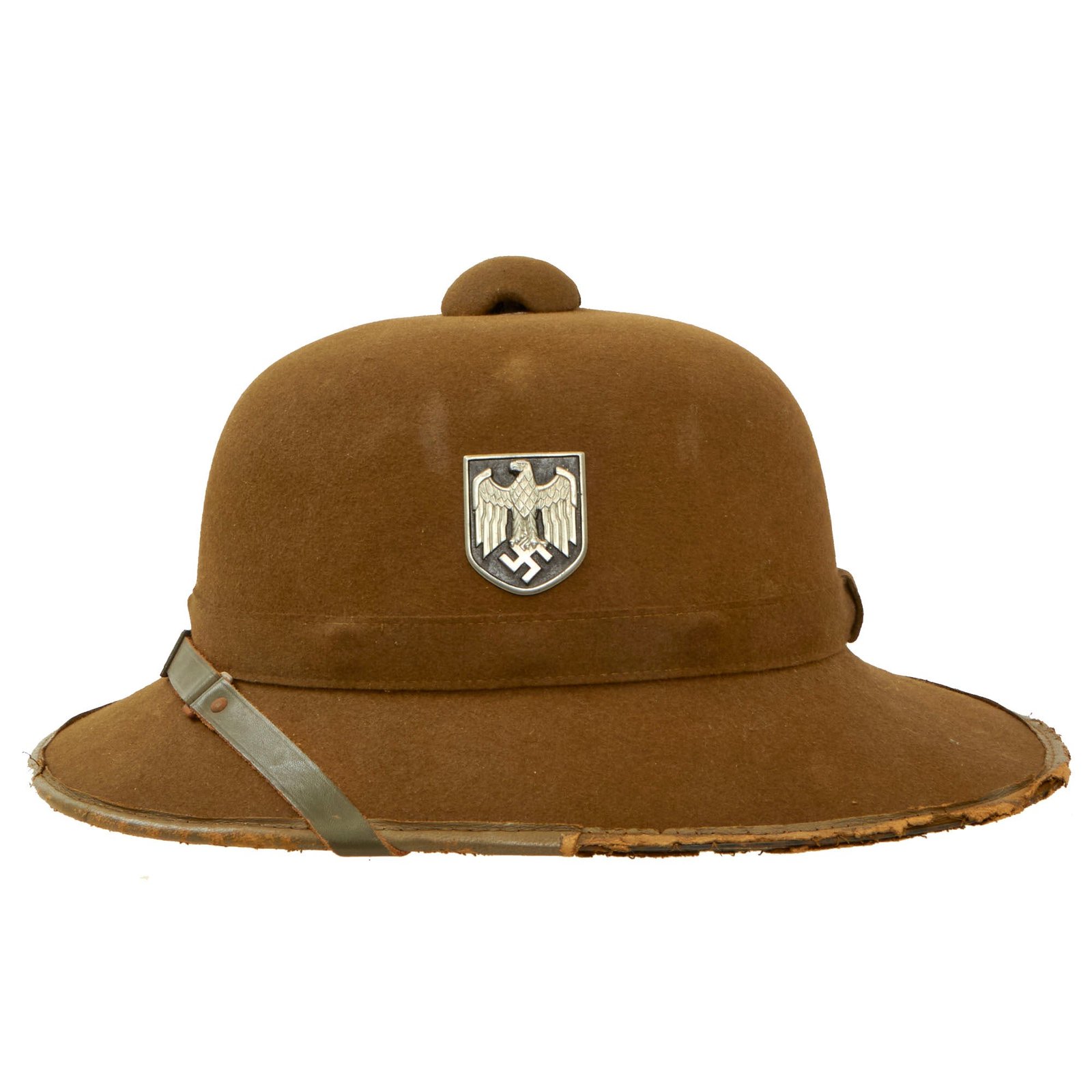 Buy Original German WWII 2nd Model Afrikakorps DAK Sun Helmet with Badges - Replaced Sweatband | Original Firearms Antique For Sale