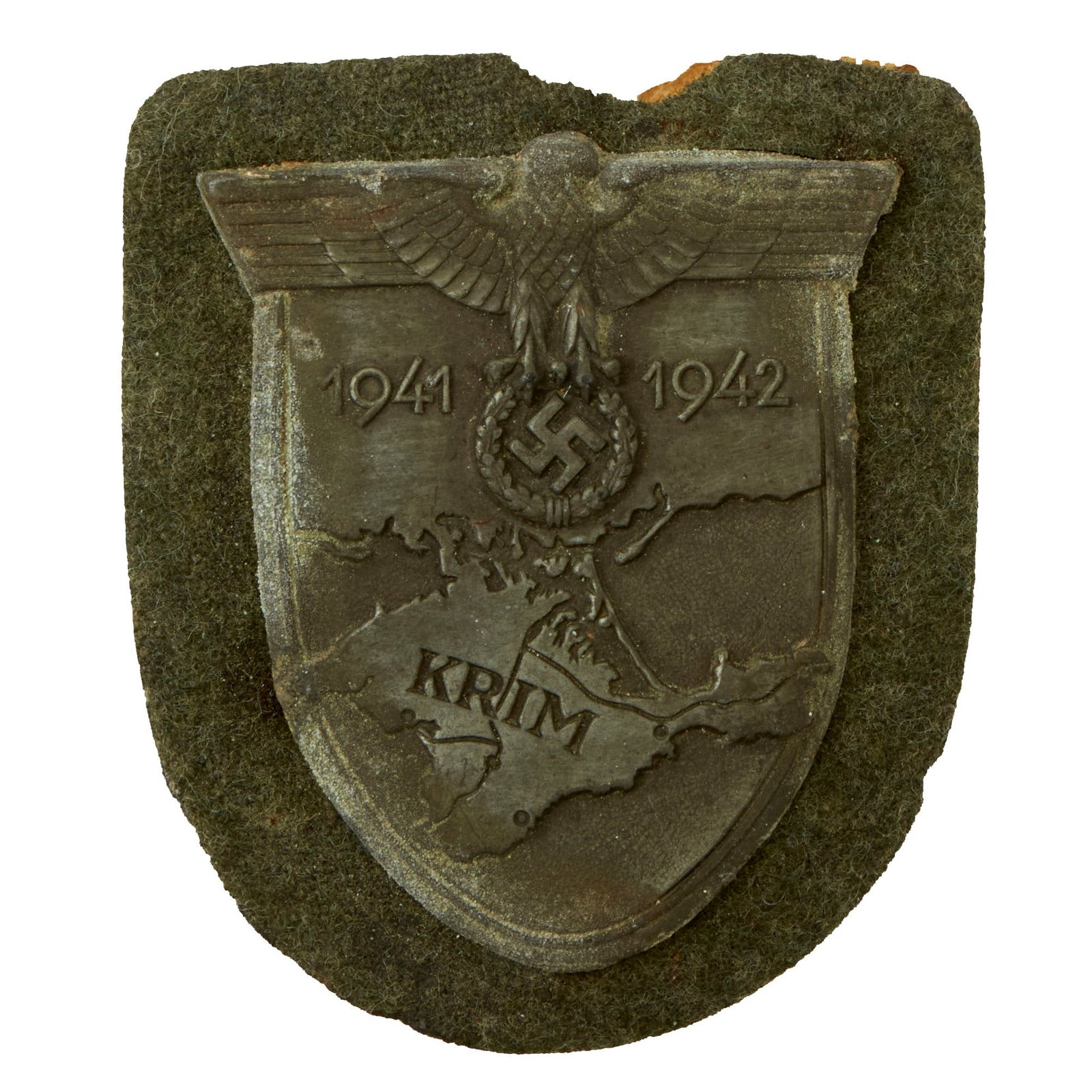 Buy Original German WWII Heer Army Crimea Krim Shield Decoration with Fabric & Paper Backing - Krimschild | Original Firearms Antique For Sale