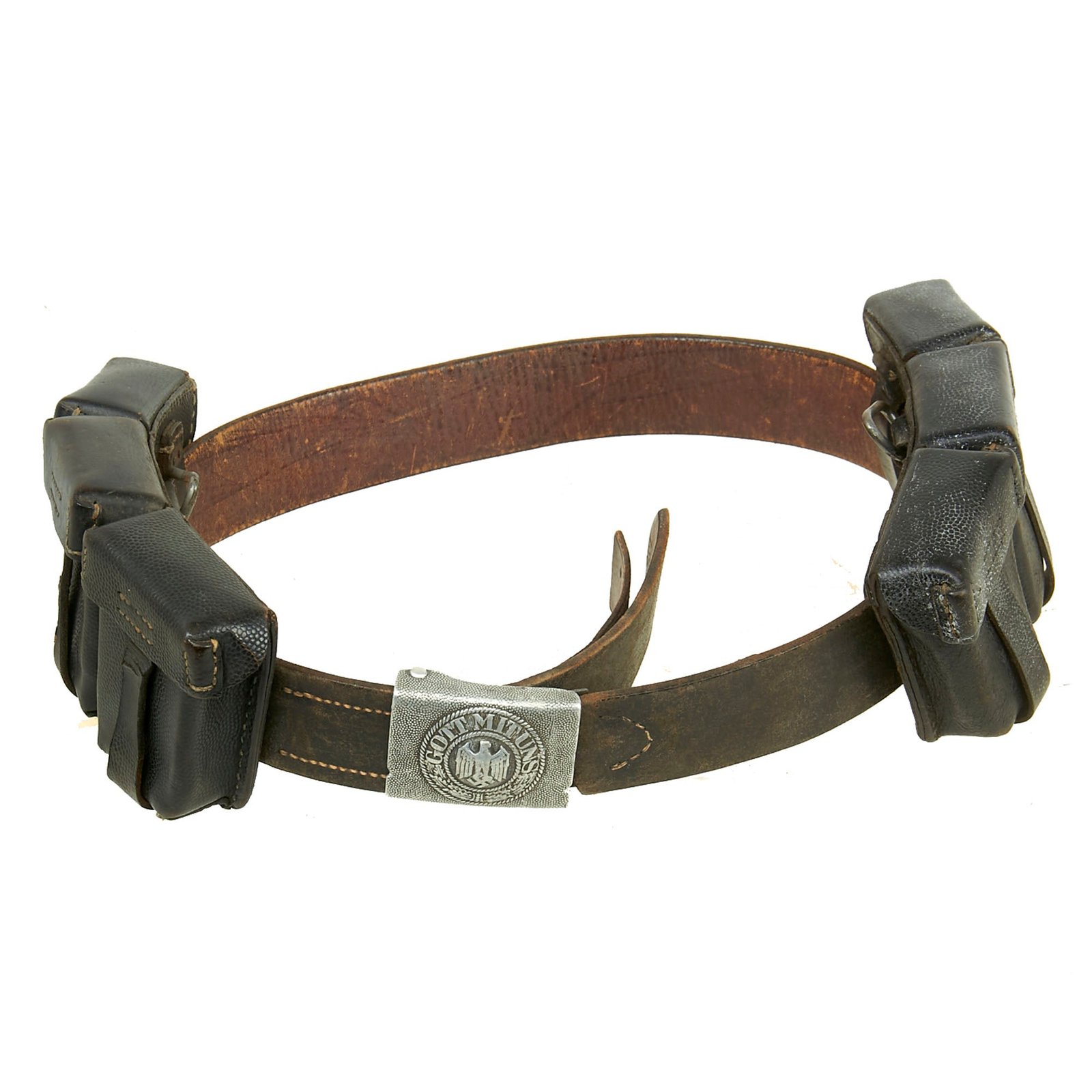 Buy Original German WWII Heer Army EM/NCO Belt with Pebbled Aluminum Buckle by Overhoff & Cie and Two K98 Pouches | Original Firearms Antique For Sale