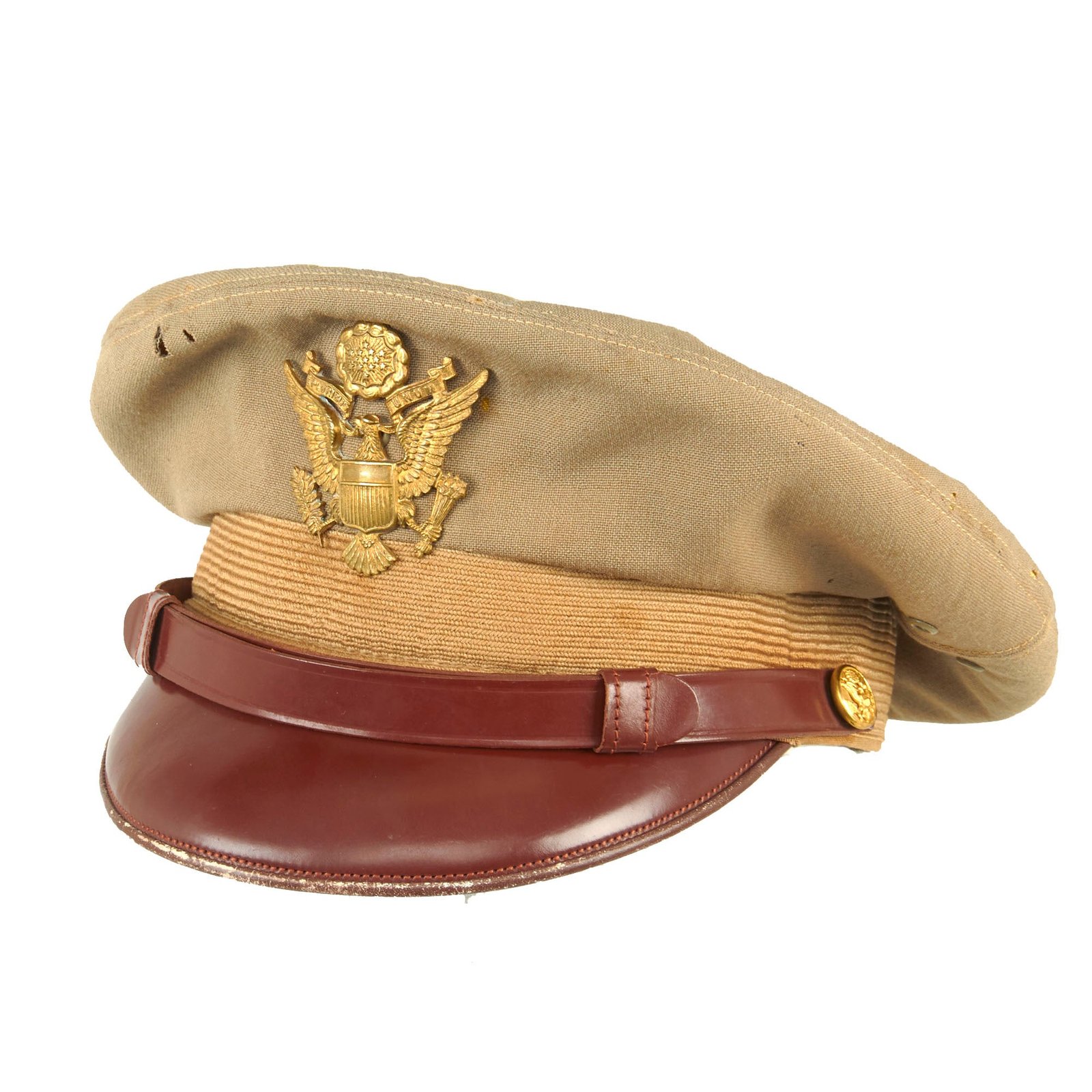 Buy Original U.S. WWII Officer’s Khaki “Flighter” Visor Cap by Bancroft - Size 34 | Original Firearms Antique For Sale