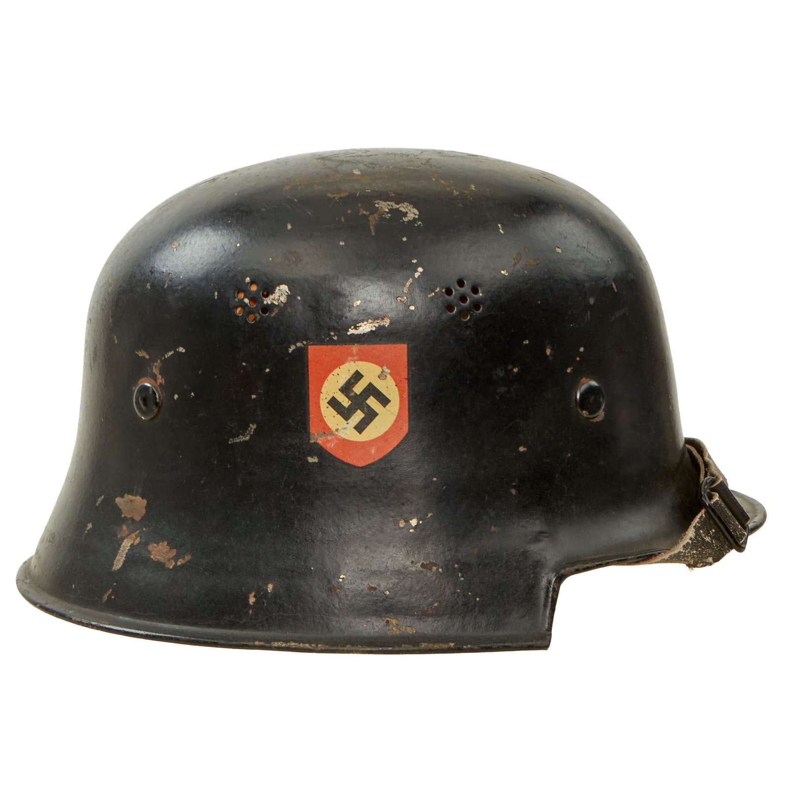 Buy Original German WWII M34 Civic Square Dip NSDAP Double Decal Police Steel Helmet with 57cm Liner & Chinstrap - Ordnungspolizei | Original Firearms Antique For Sale