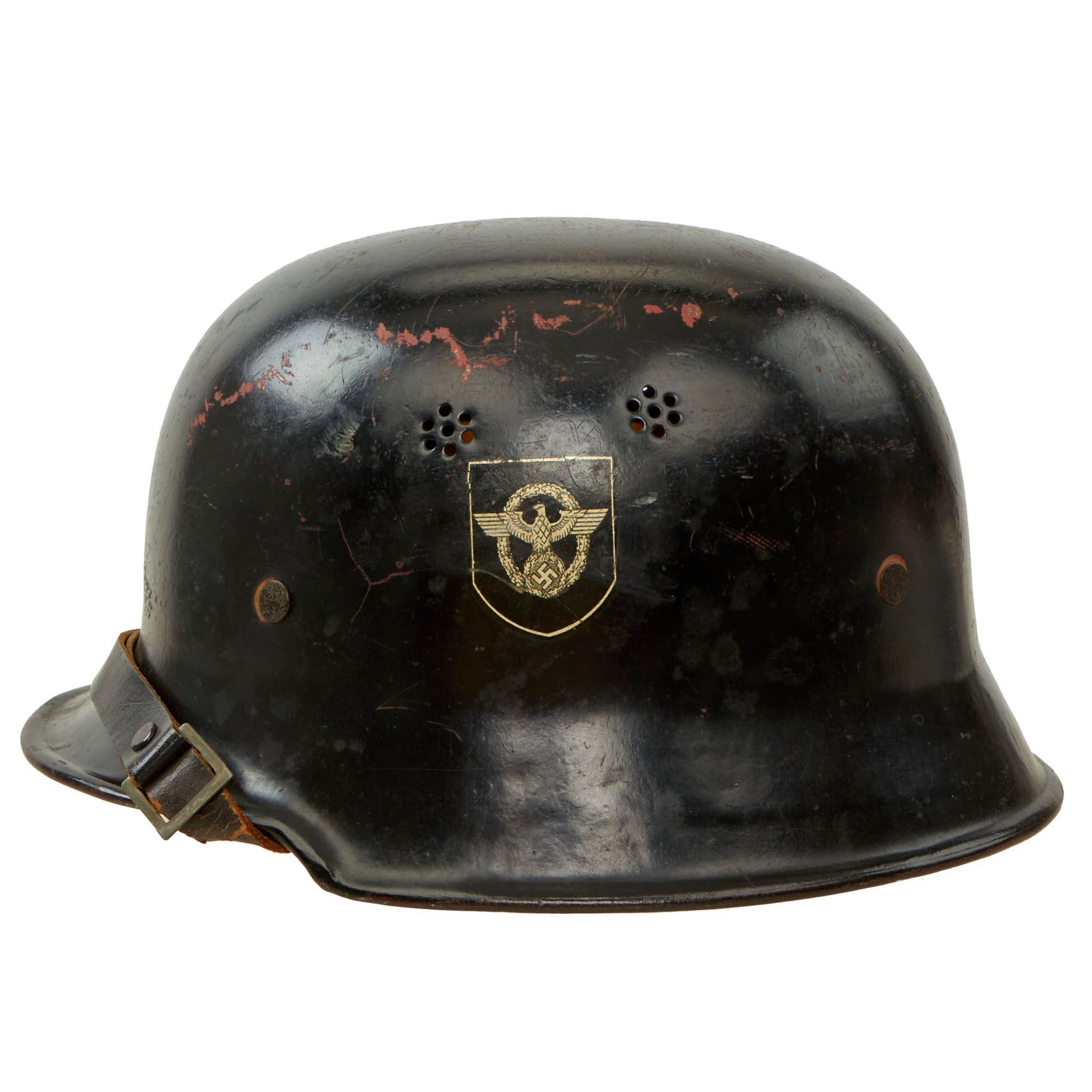 Buy Original German WWII M34 Civic Square Dip NSDAP Double Decal Police Steel Helmet with Liner & Chinstrap - Ordnungspolizei | Original Firearms Antique For Sale