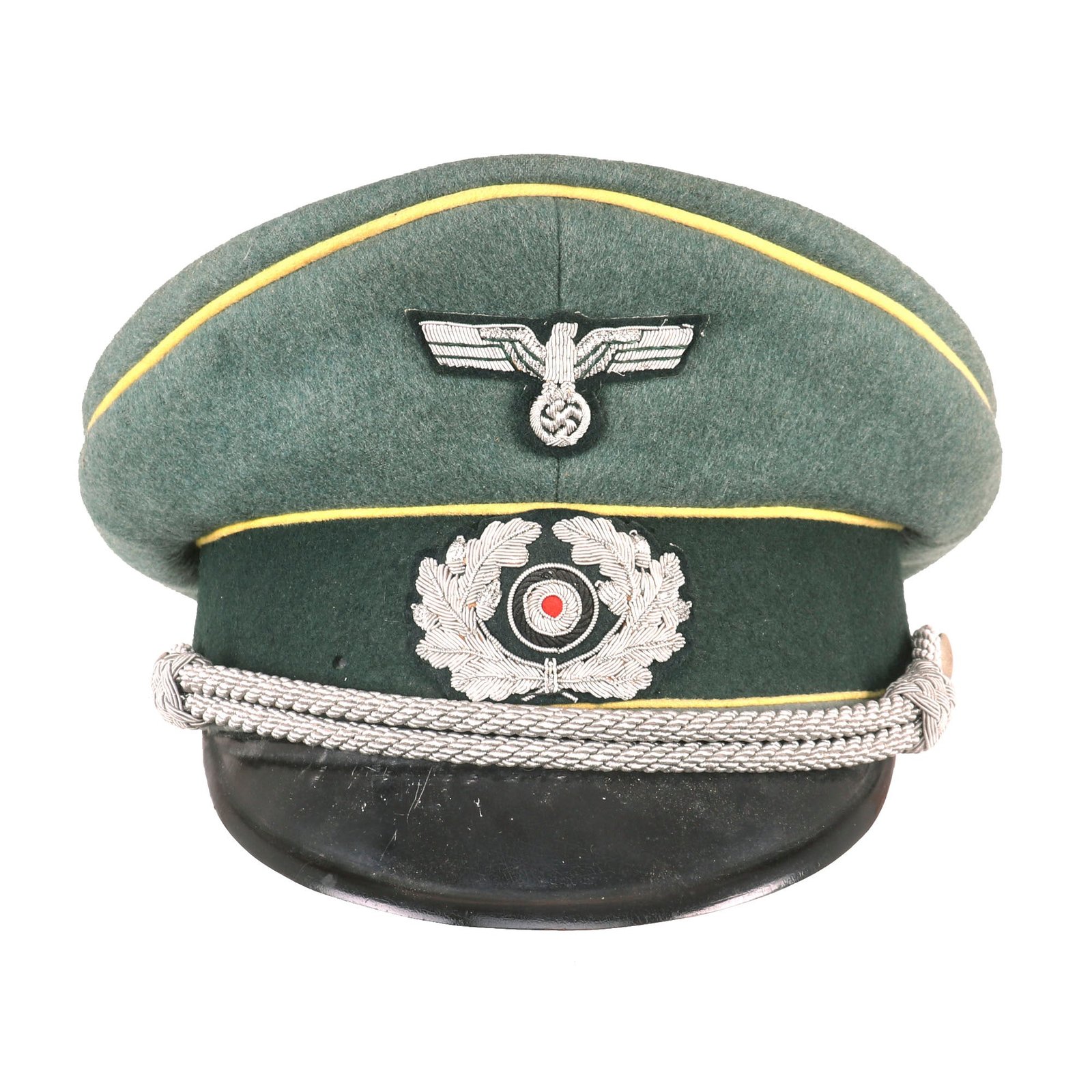 Buy Original German WWII Army Heer Signals Officers Schirmmütze Visor Cap by Deutsche Wertarbeit with Embroidered Insignia | Original Firearms Antique For Sale