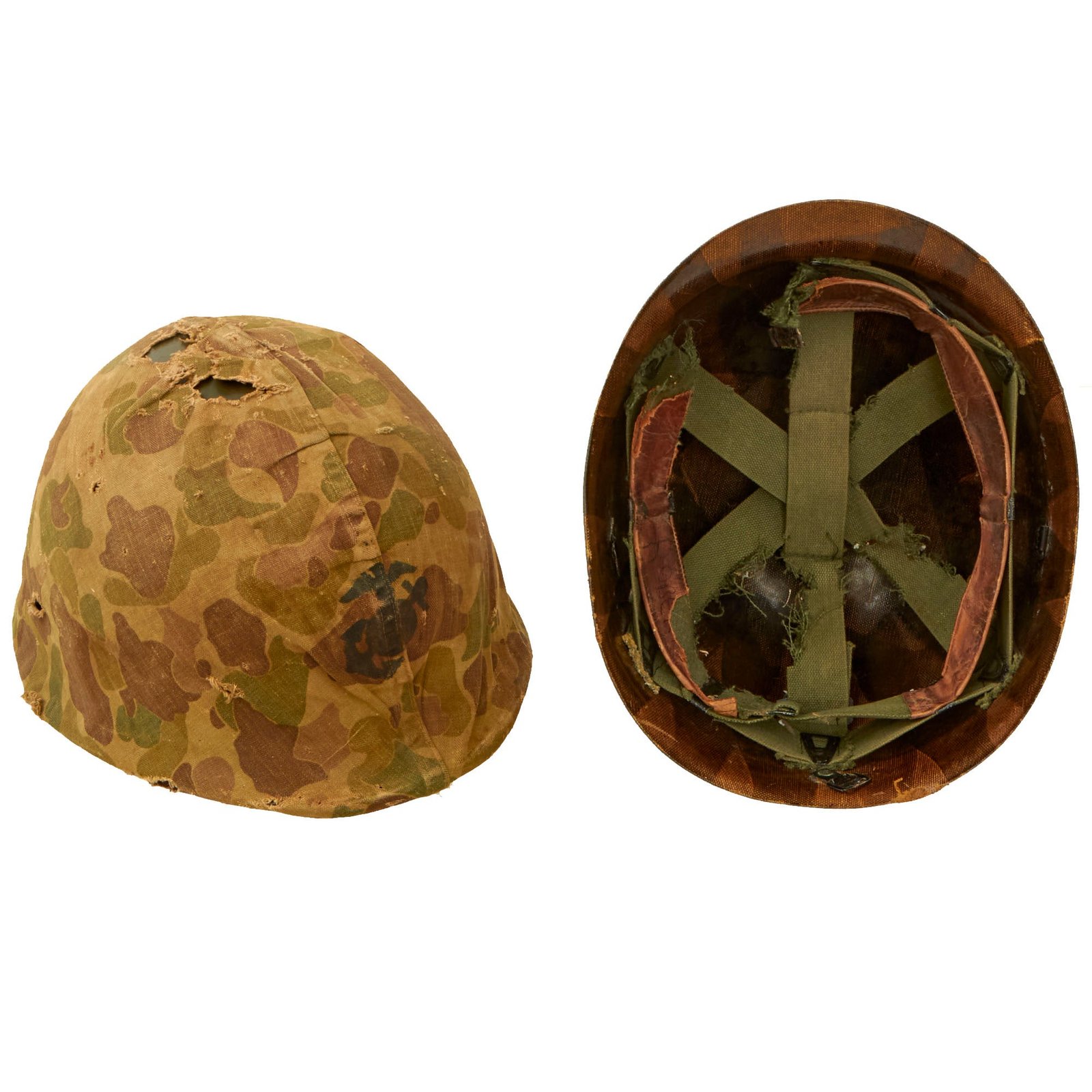 Buy Original U.S. Korean War USMC M1 Helmet with Liner & USMC Cover With Stenciled Eagle, Globe and Anchor | Original Firearms Antique For Sale