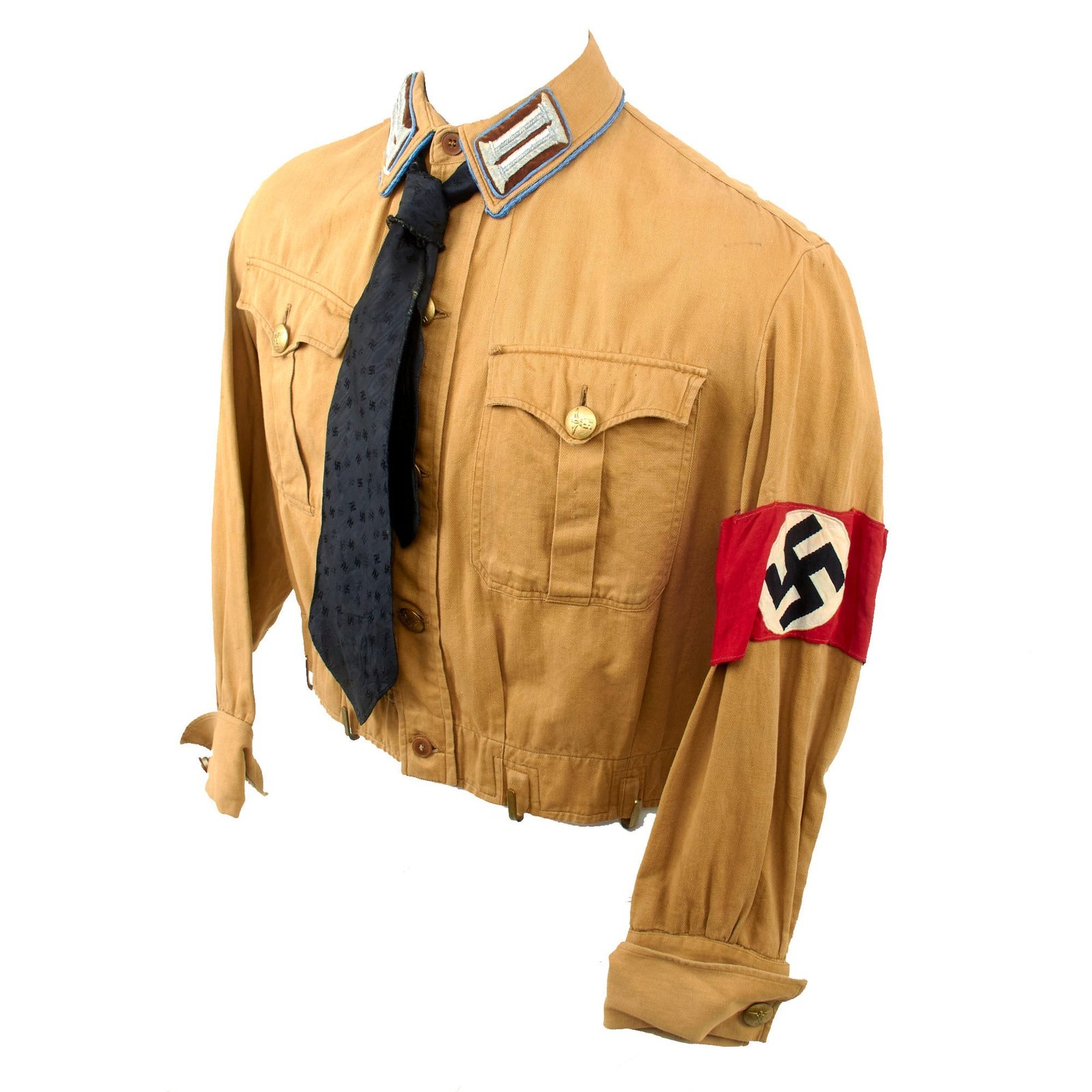 Buy Original German WWII Early NSDAP Local Group Office Leader Brown Shirt Tunic with Armband and Necktie - Ortsgruppe Amtsleiter | Original Firearms Antique For Sale