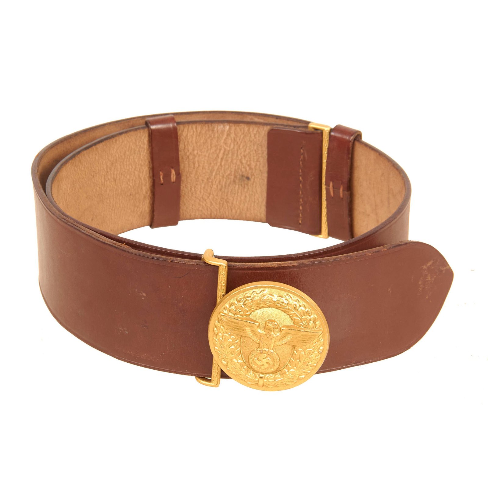 Buy Original German WWII NSDAP Leader Leather Belt with Aluminum Belt Buckle by F. W. Assmann & Söhne - RZM M4/39 | Original Firearms Antique For Sale