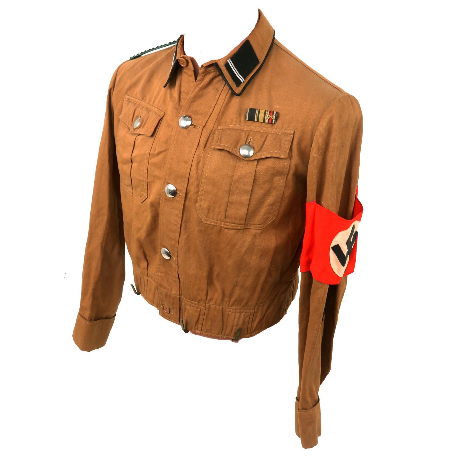 Buy Original German WWII Early NSKK Sturmmann Motorsturm 35 / Motorstandarte 62 Brown Shirt Tunic with Armband and Medal Bar | Original Firearms Antique For Sale