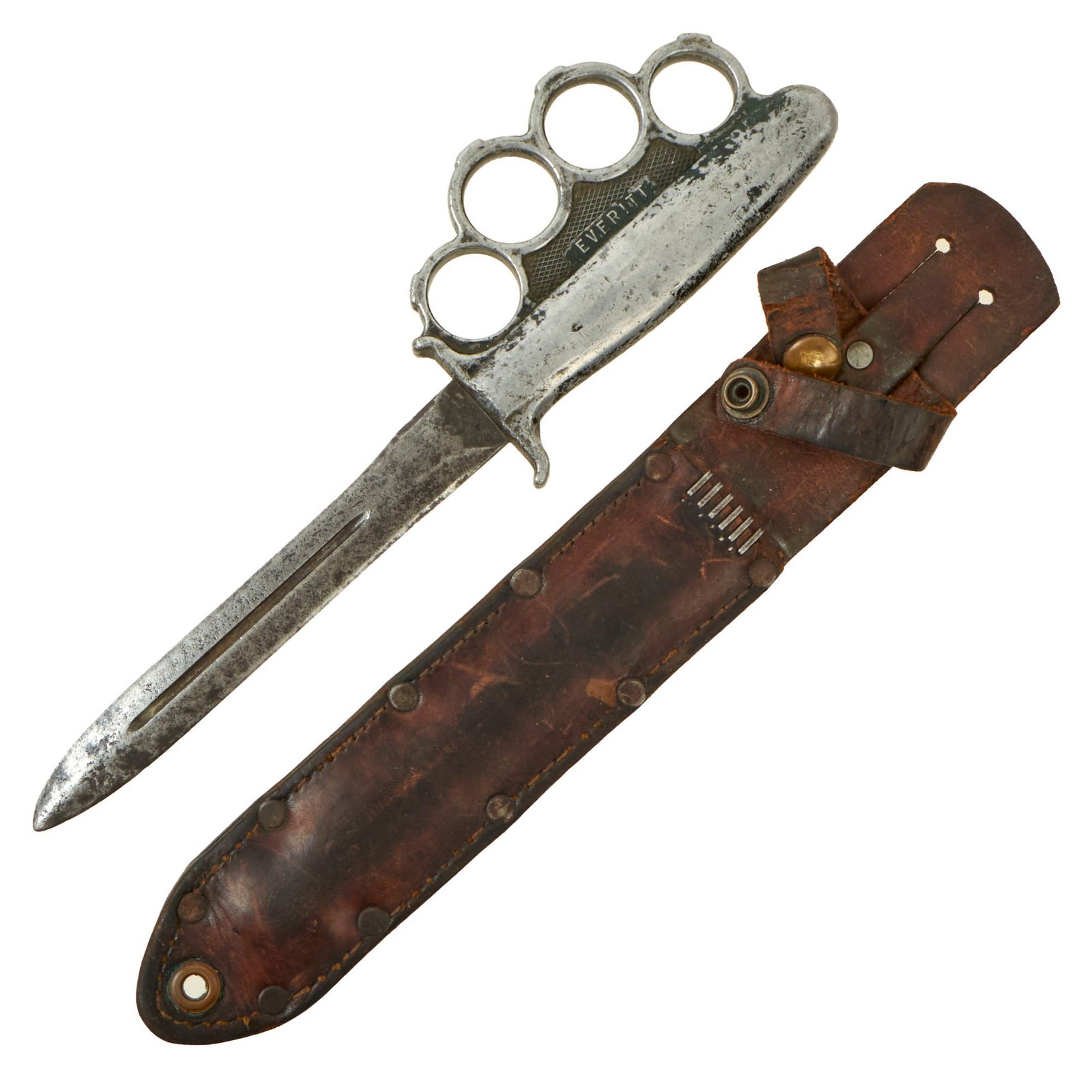 Buy Original U.S. WWII Rare Everitt Green Handle Knuckle Fighting Knife with Scabbard | Original Firearms Antique For Sale