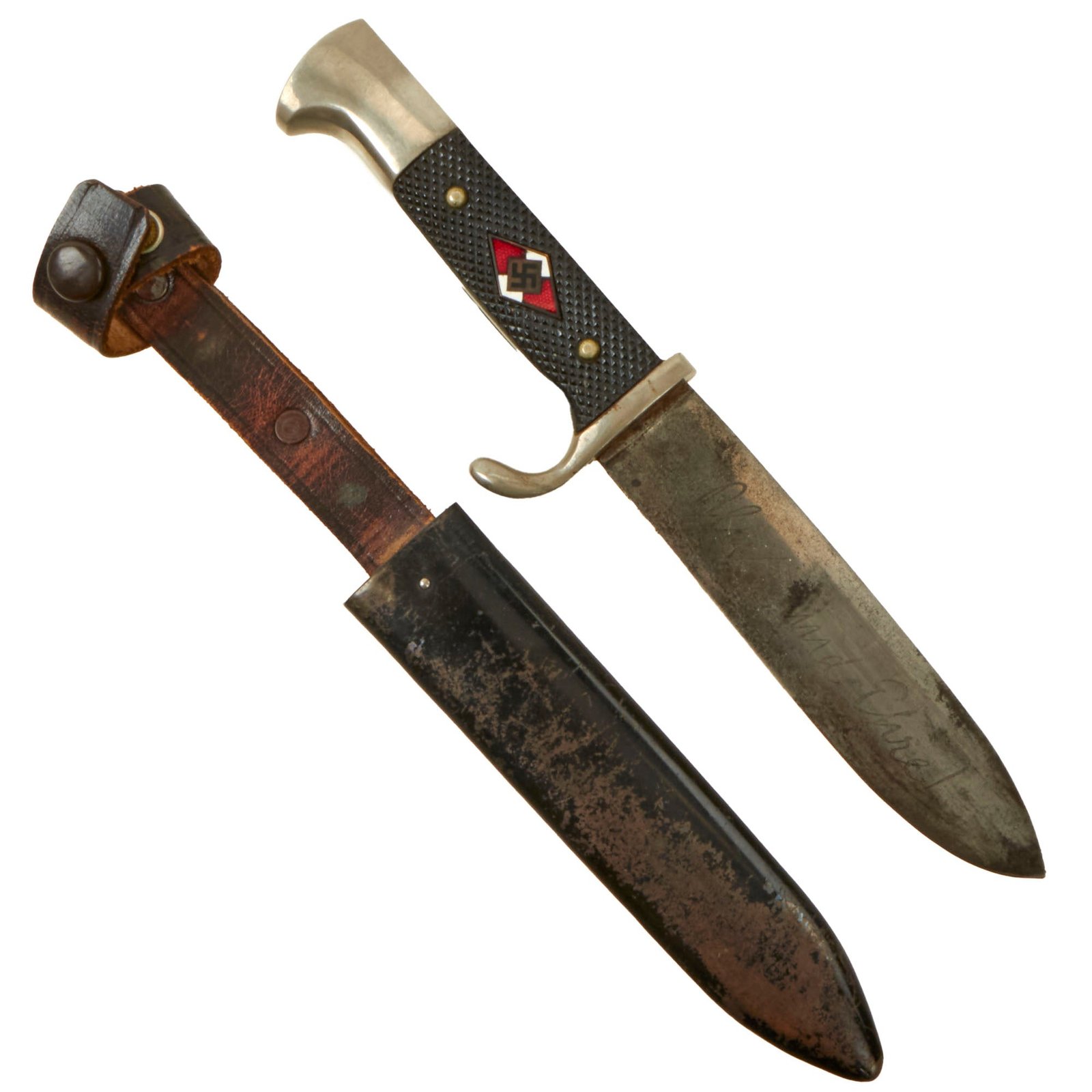 Buy Original German WWII Early Motto Marked HJ Knife by J.A. Henckels Zwillingswerk of Solingen with Scabbard | Original Firearms Antique For Sale