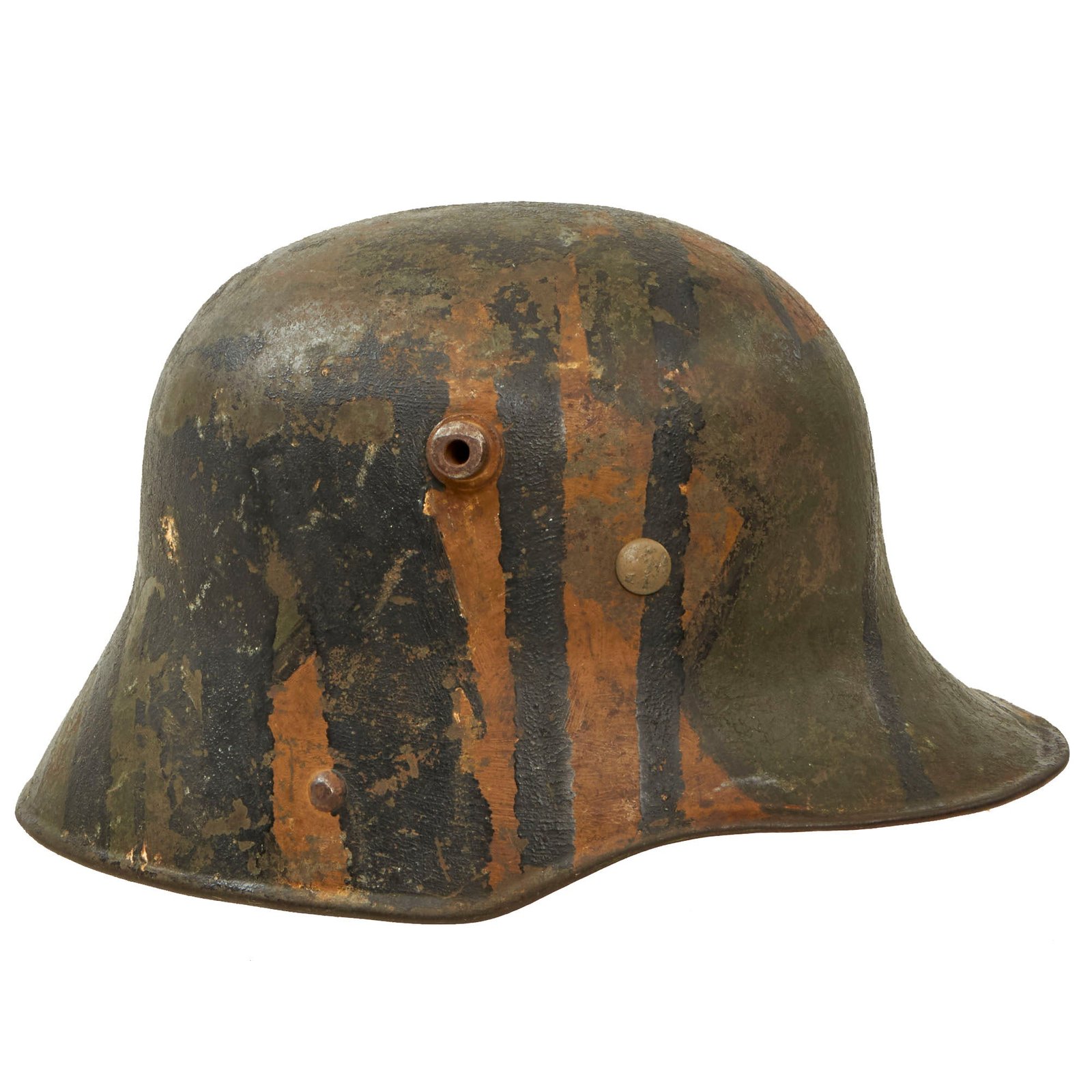 Buy Original German WWI M16 Stahlhelm Helmet with Camouflage Paint & Liner - Marked NJ62 - Rare Maker | Original Firearms Antique For Sale
