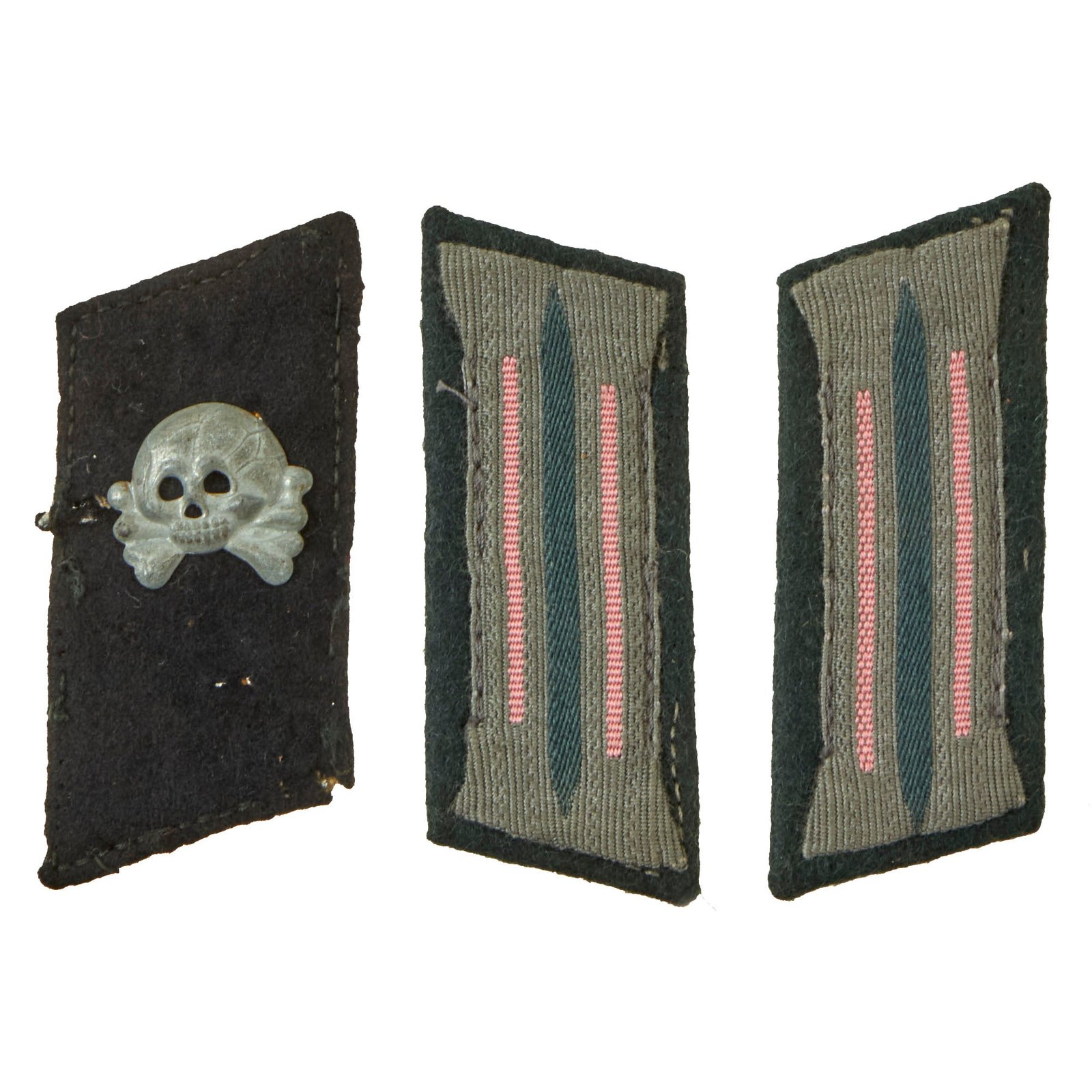 Buy Original German WWII Heer Army Panzer Collar Tab Insignia Set - Pair of EM/NCO Litzen and Single Totenkopf | Original Firearms Antique For Sale