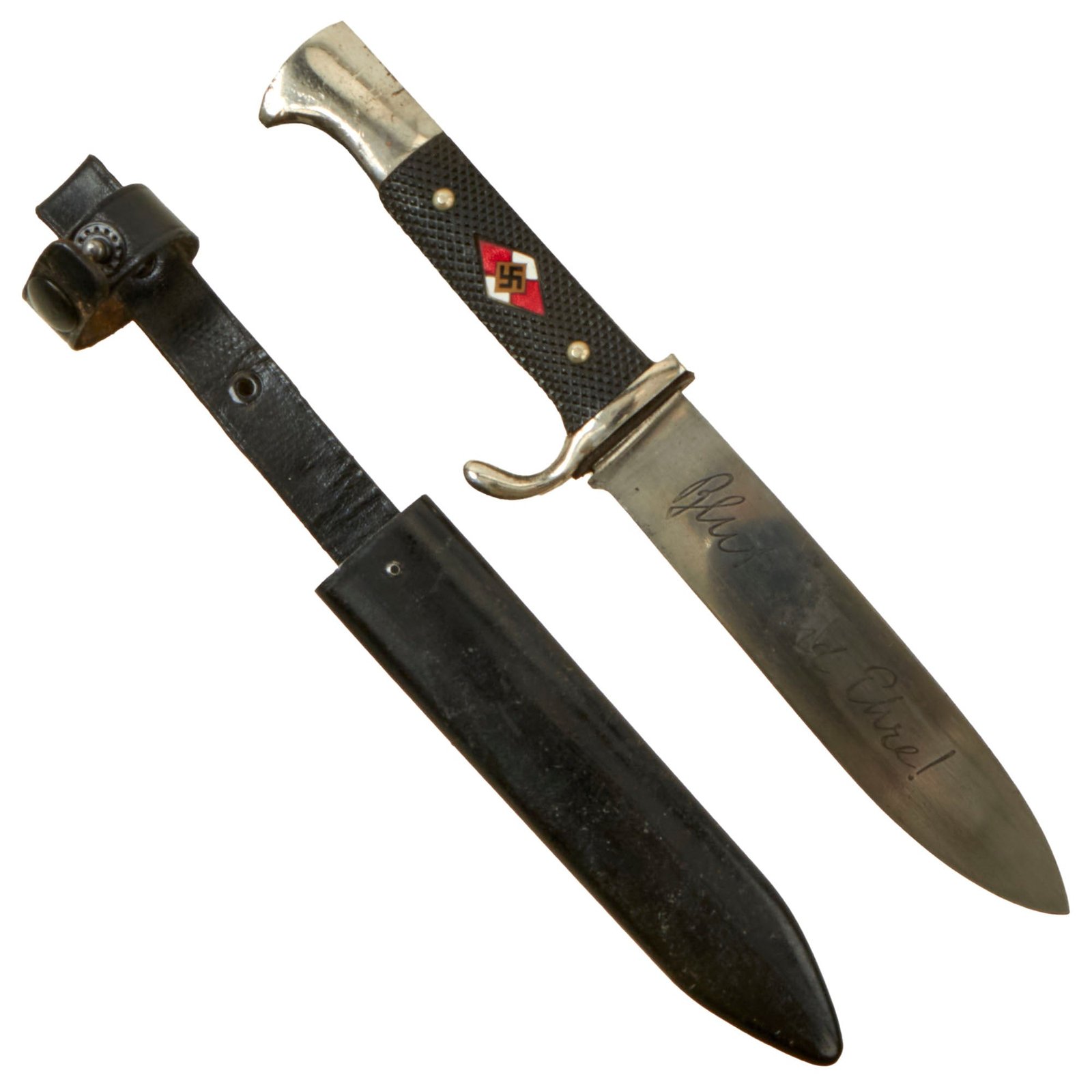 Buy Original German WWII Early Motto Marked HJ Knife by Lauterjung & Sohn PUMA with Scabbard | Original Firearms Antique For Sale