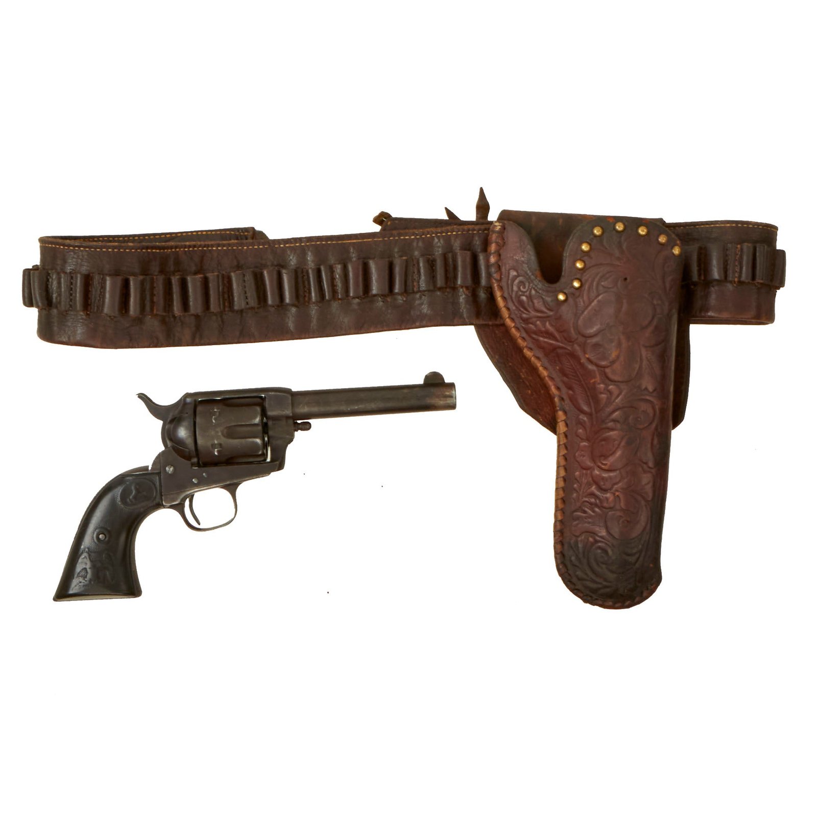 Buy Original U.S. Colt .45cal Single Action Army Modified Revolver with 4 ¾" Barrel, Period Tooled Leather Holster on Ammo Belt - Serial 93709 Made in 1883 | Original Firearms Antique For Sale